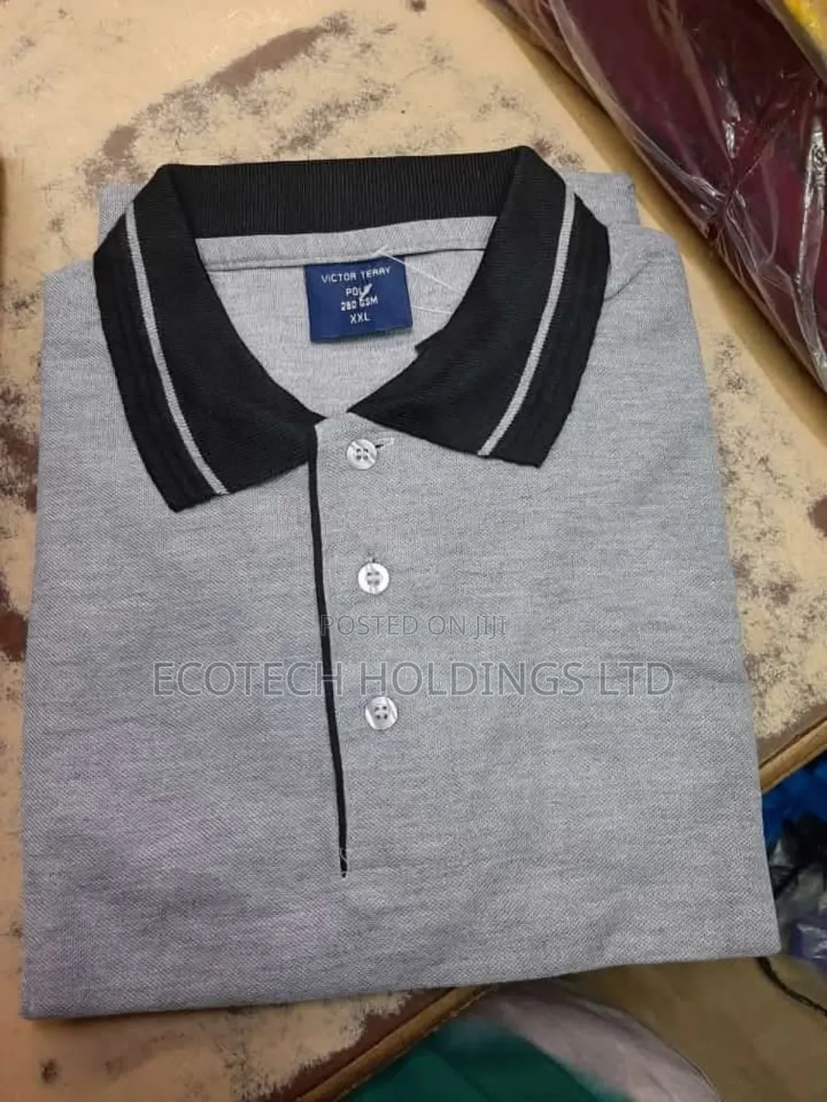 Grey Polo T Shirt With Black Collar Stripped Grey Jf4ex