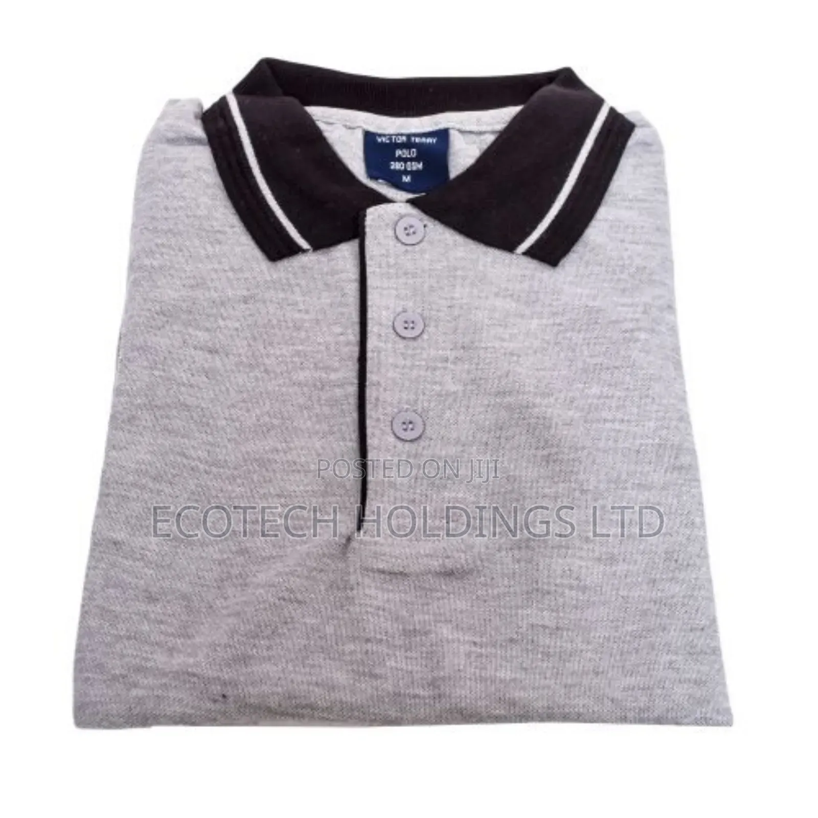 Grey Polo T Shirt With Black Collar Stripped Grey Jf4ex
