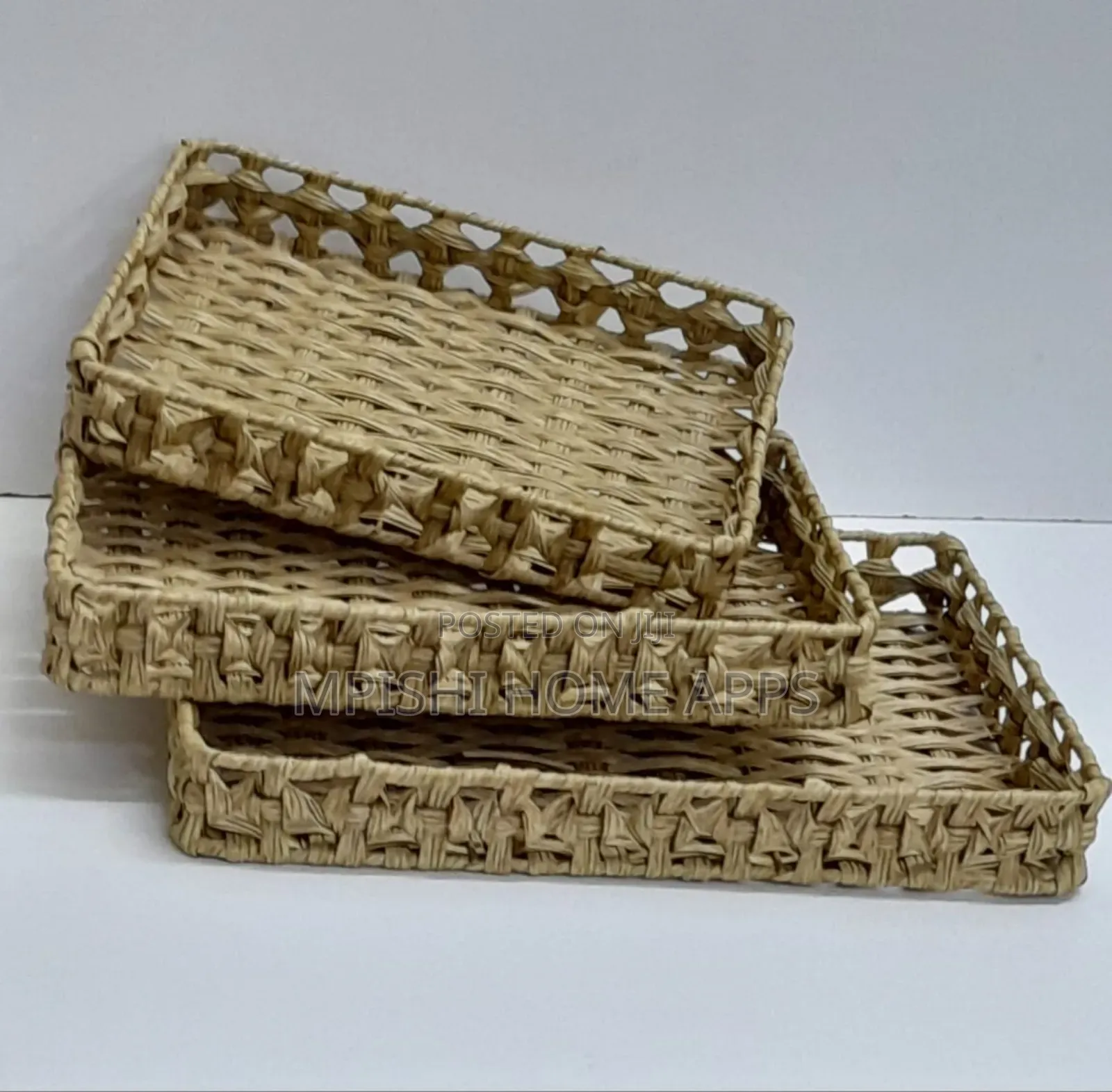 3pcs Rectangular Rattan Tray