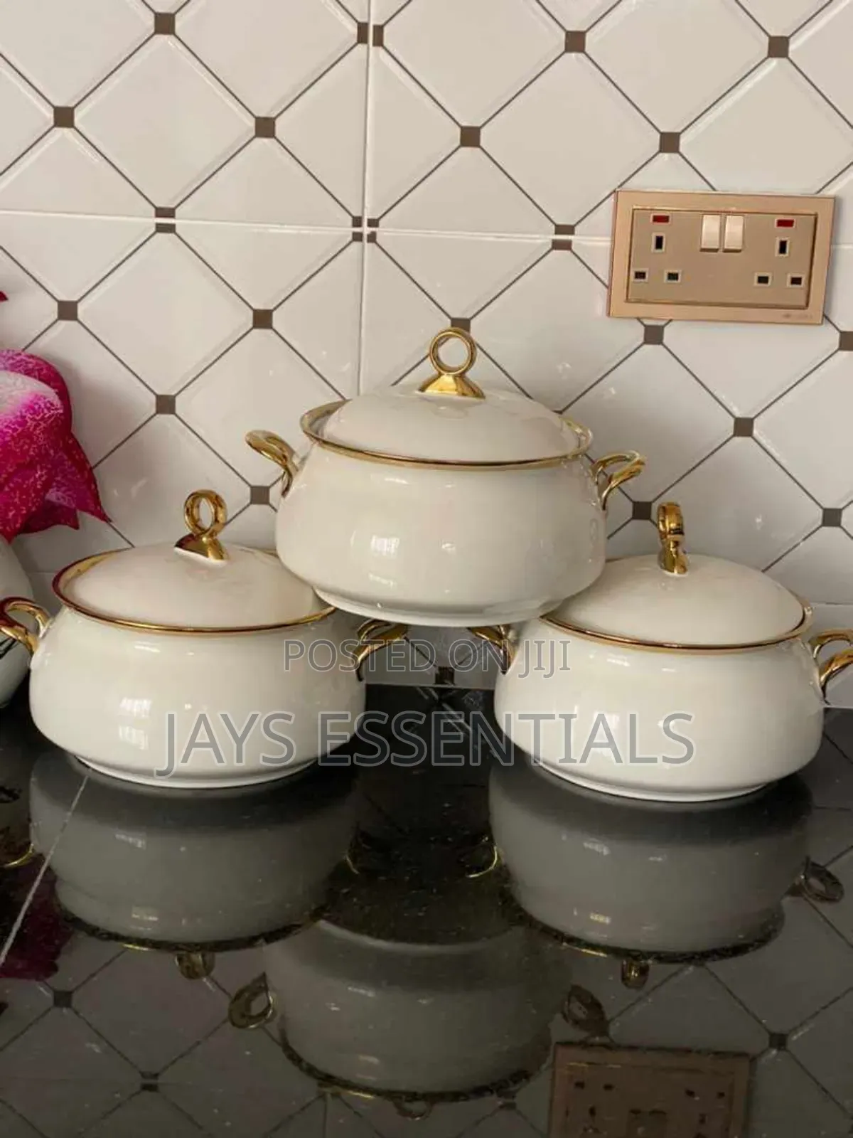 3pc White Gold Serving Dishes
