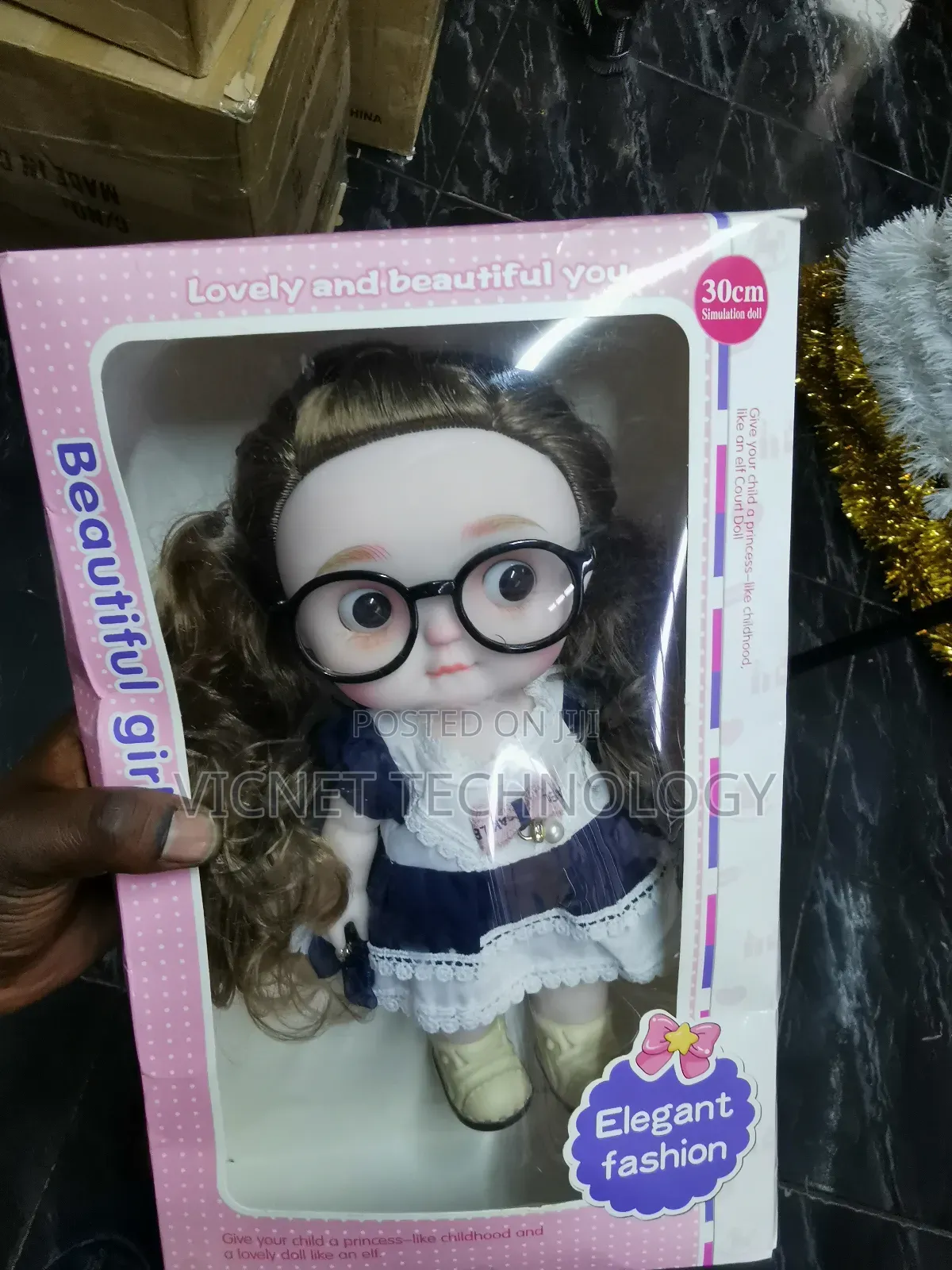Beautiful Girl Baby Doll With Dress and Glasses