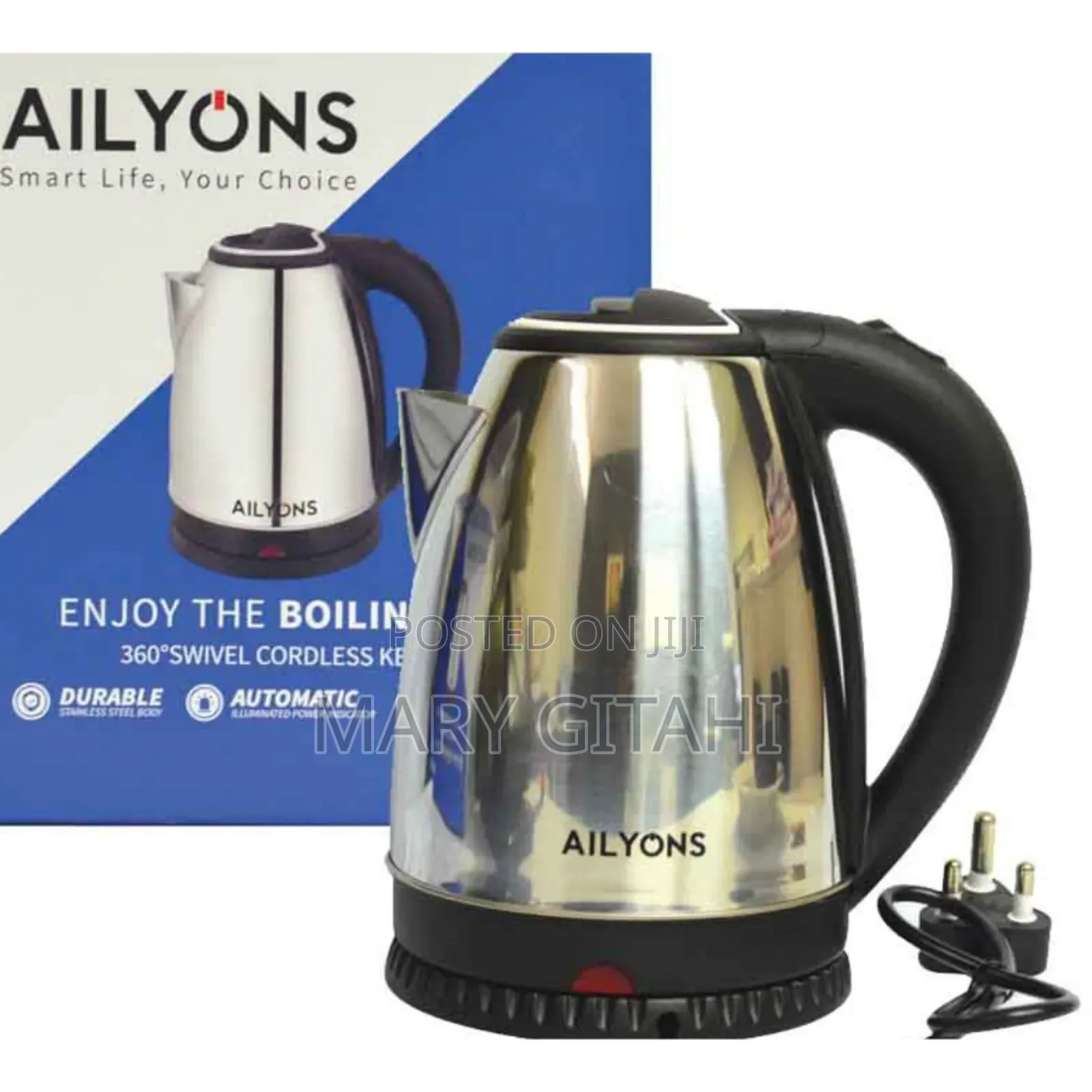 AILYONS Stainless Steel 2.2L Electric Water Kettle-Black