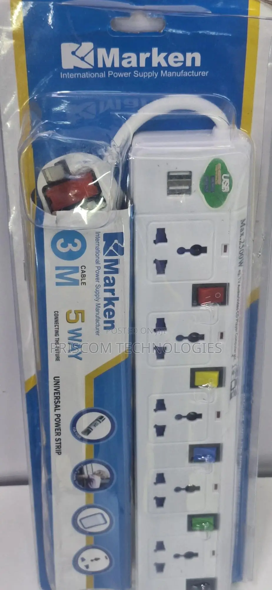 2500W Power Extension For TV Computers Fridge 3M 5way Marken