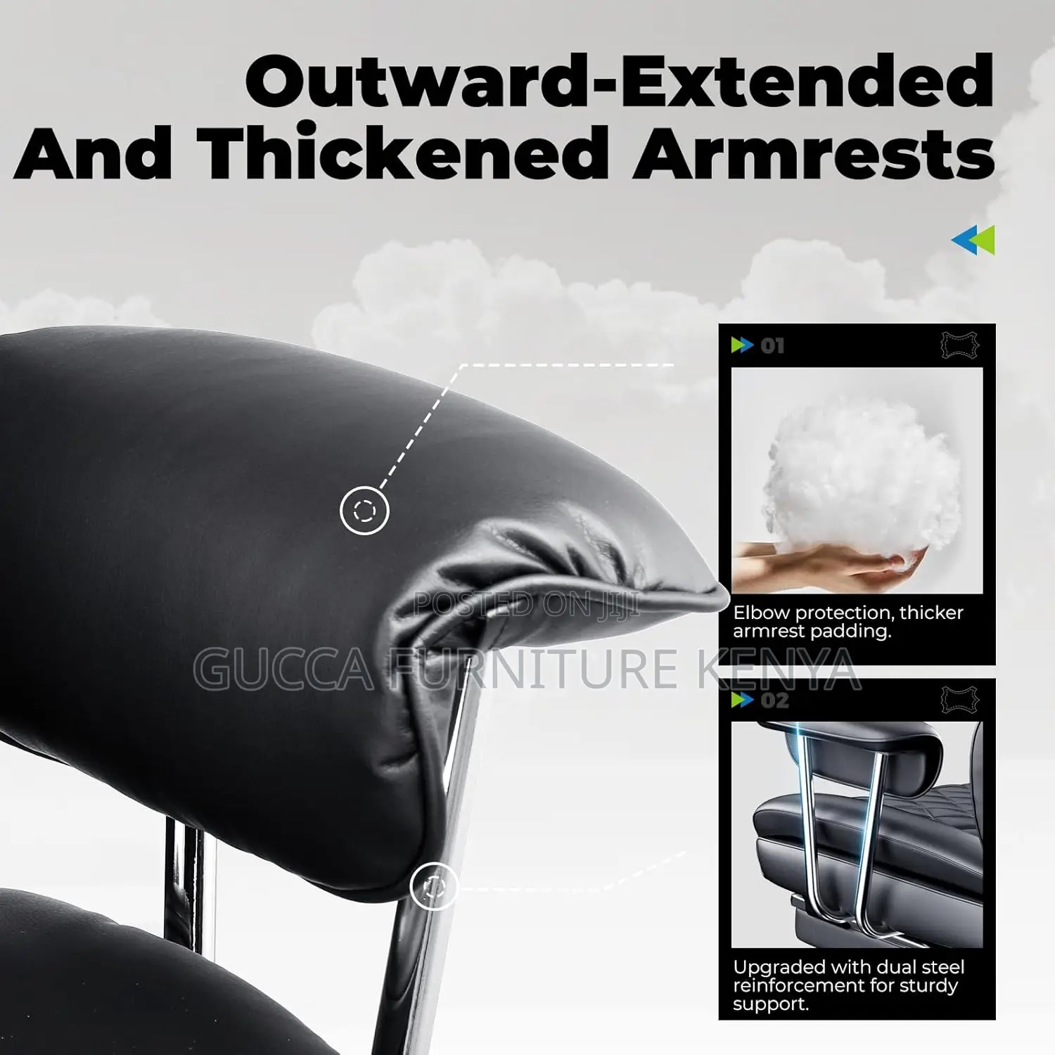 Office Chair:Executive Desk Chair With Outward Fixed Armrest