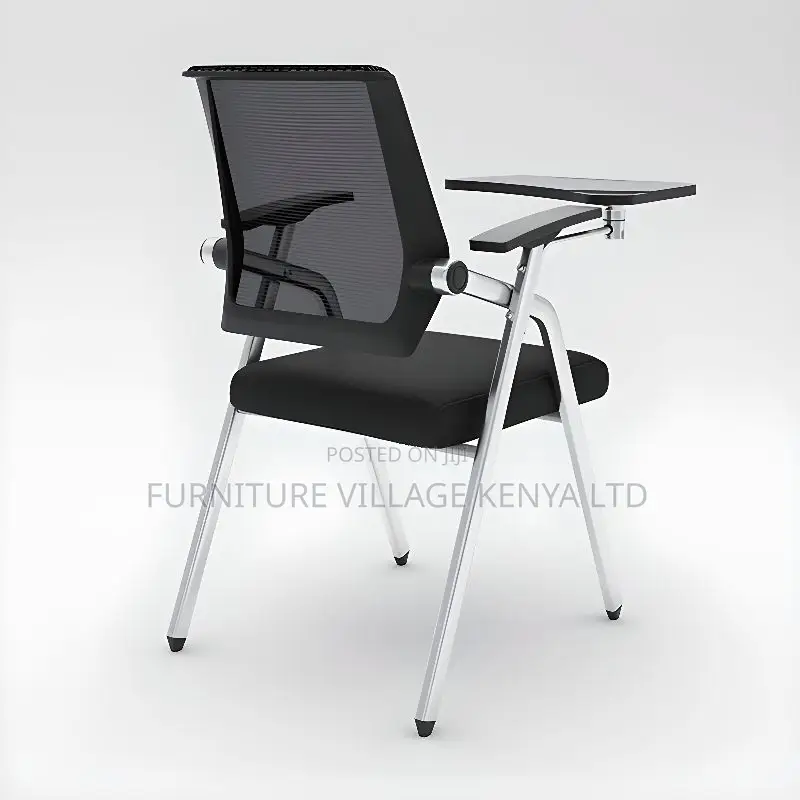 Modern Simple Blue Cloth Chair With Desk Attached,
