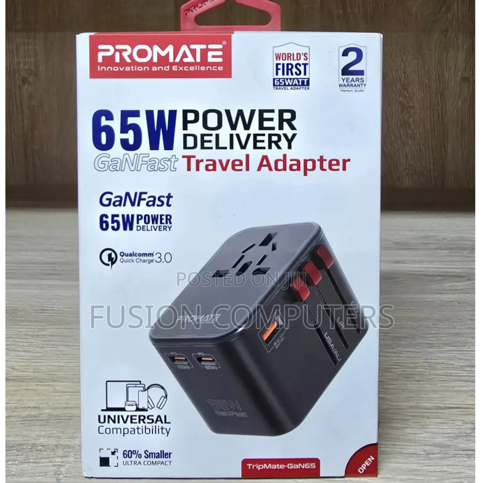 Promate 65W Power Delivery Ganfasttm Travel Adapter