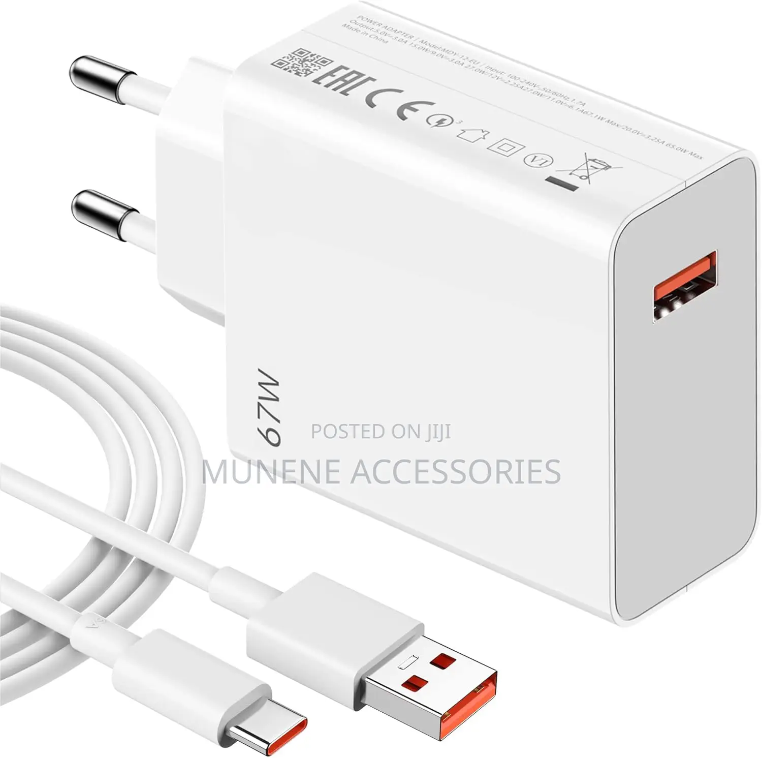 67w Usb Turbo Charger Plug With Type C Charging Cable Xiaomi