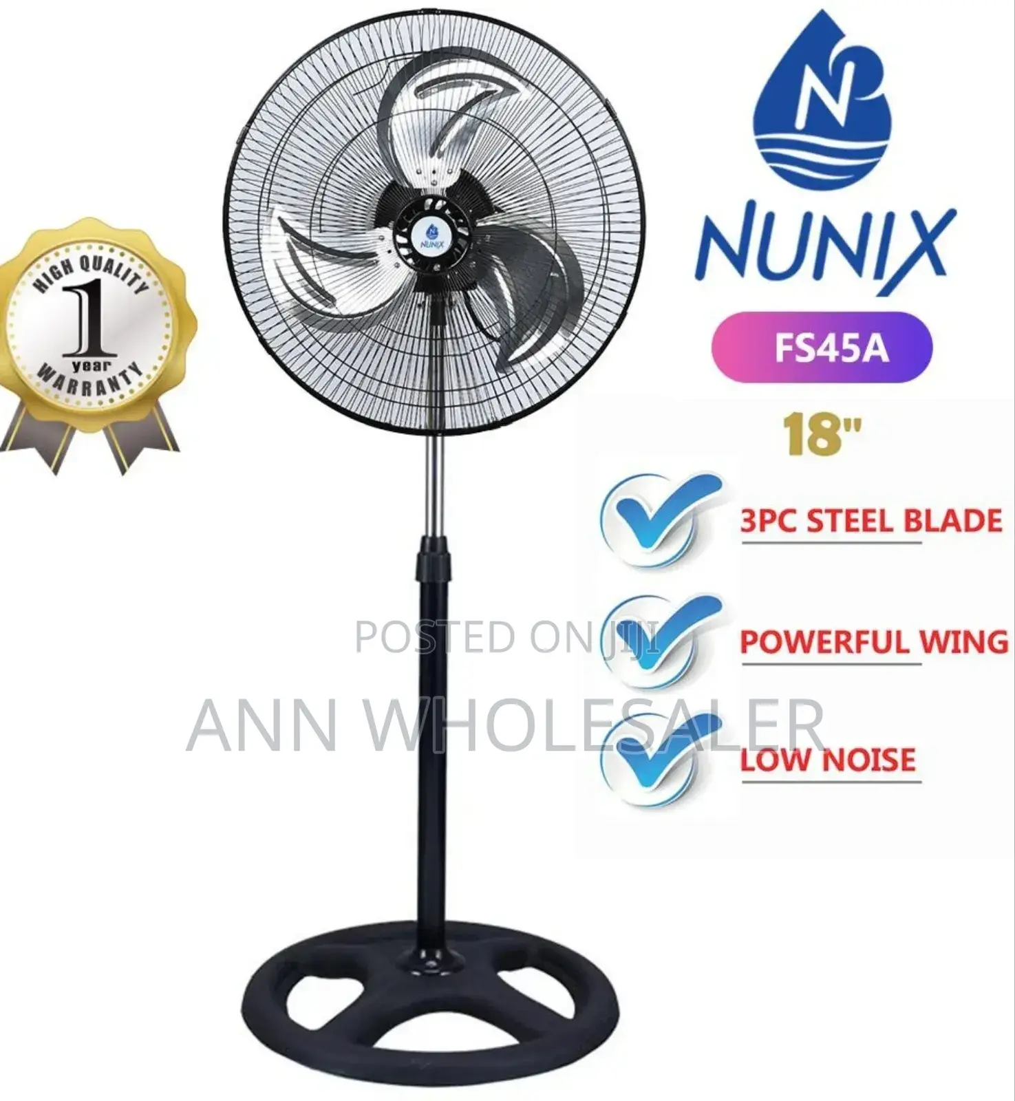 Nunix Standing Fan Size 18 Black