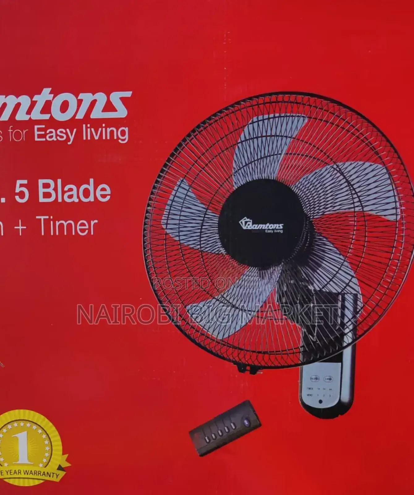 RM/676 Ramtons 16 Inches Wall 5 Blades With Remote RM/RF