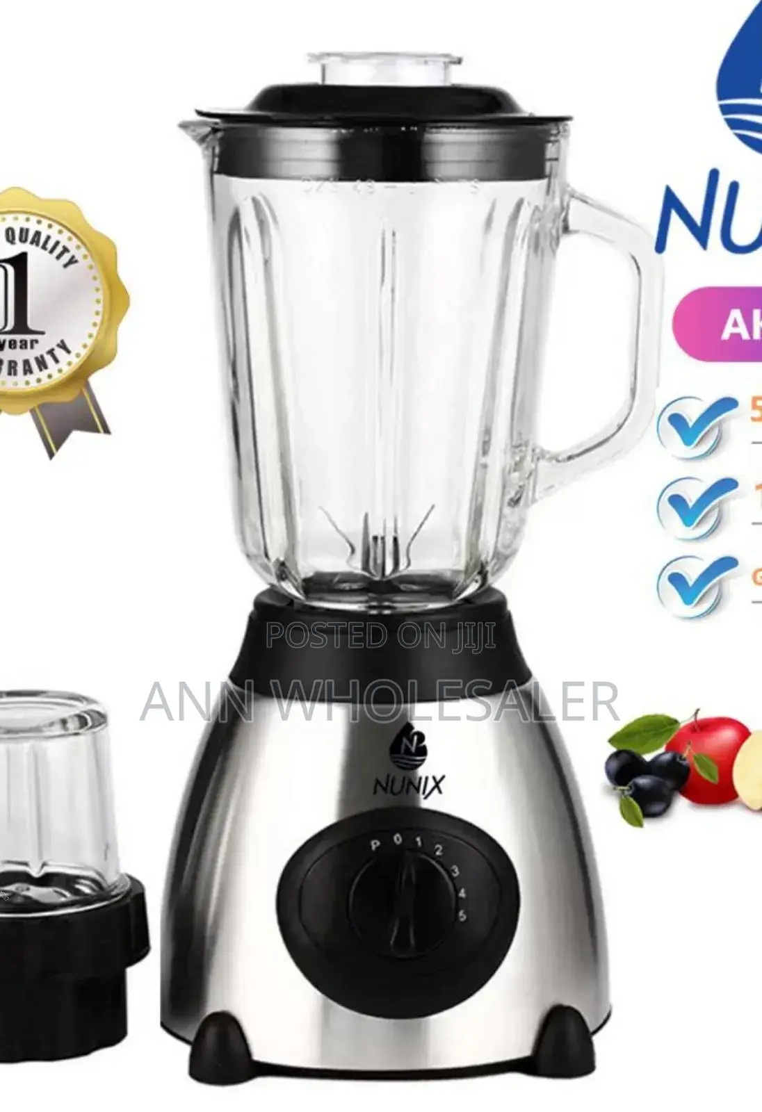 Nunix AK-500 Powerful 2 in 1 Blender With Glass Jar NB