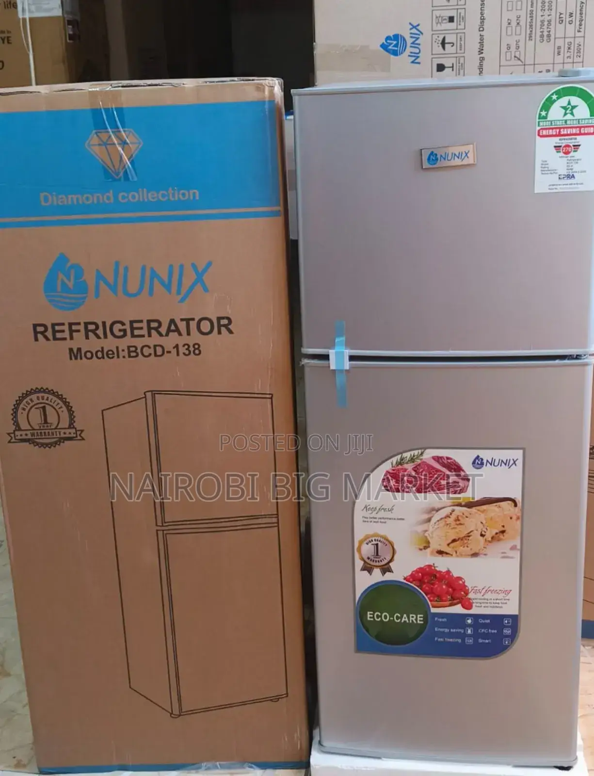 Nunix 138L Double Door Refrigerator-Silver N/138l