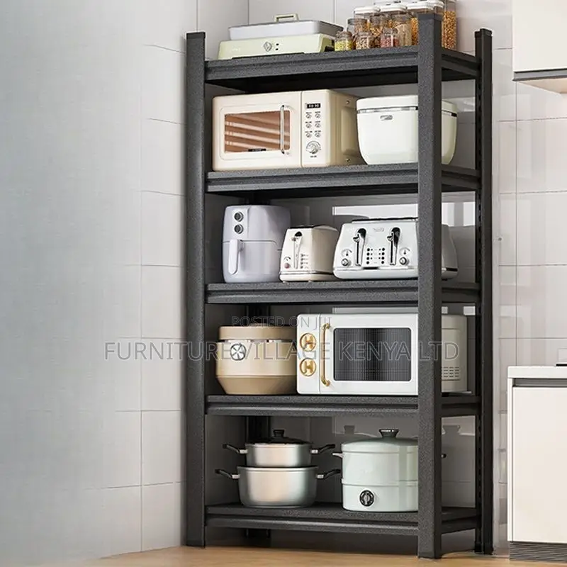 5-Tier Bookshelf; Simple Black Metal Vertical Storage Rack