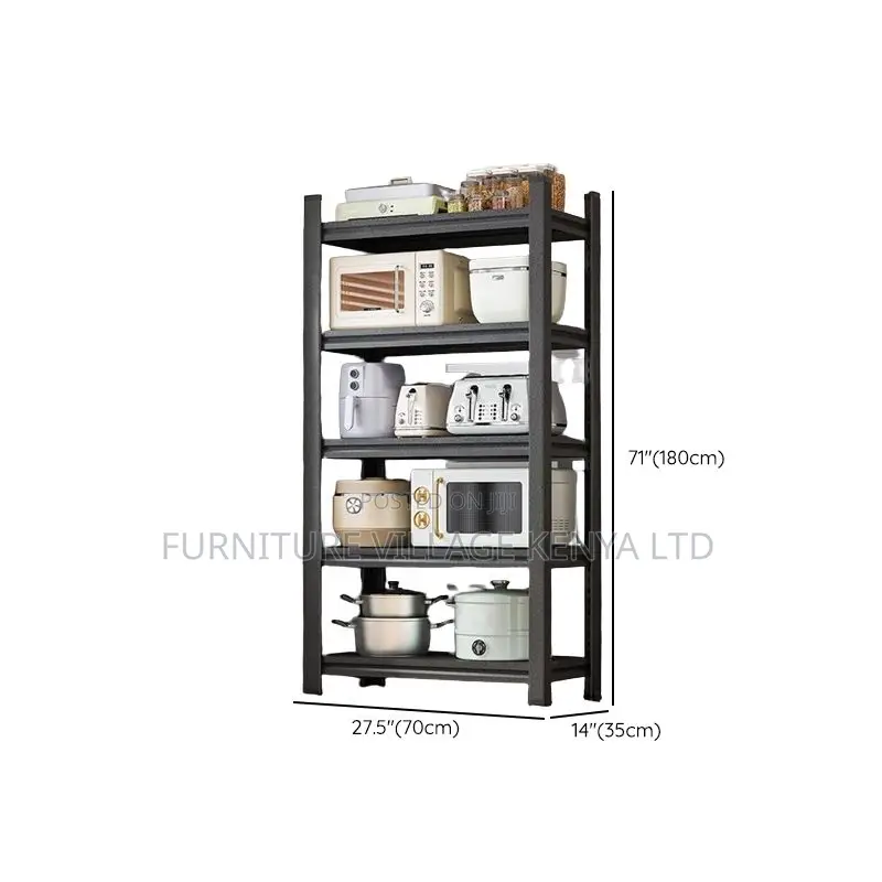 5-Tier Bookshelf; Simple Black Metal Vertical Storage Rack