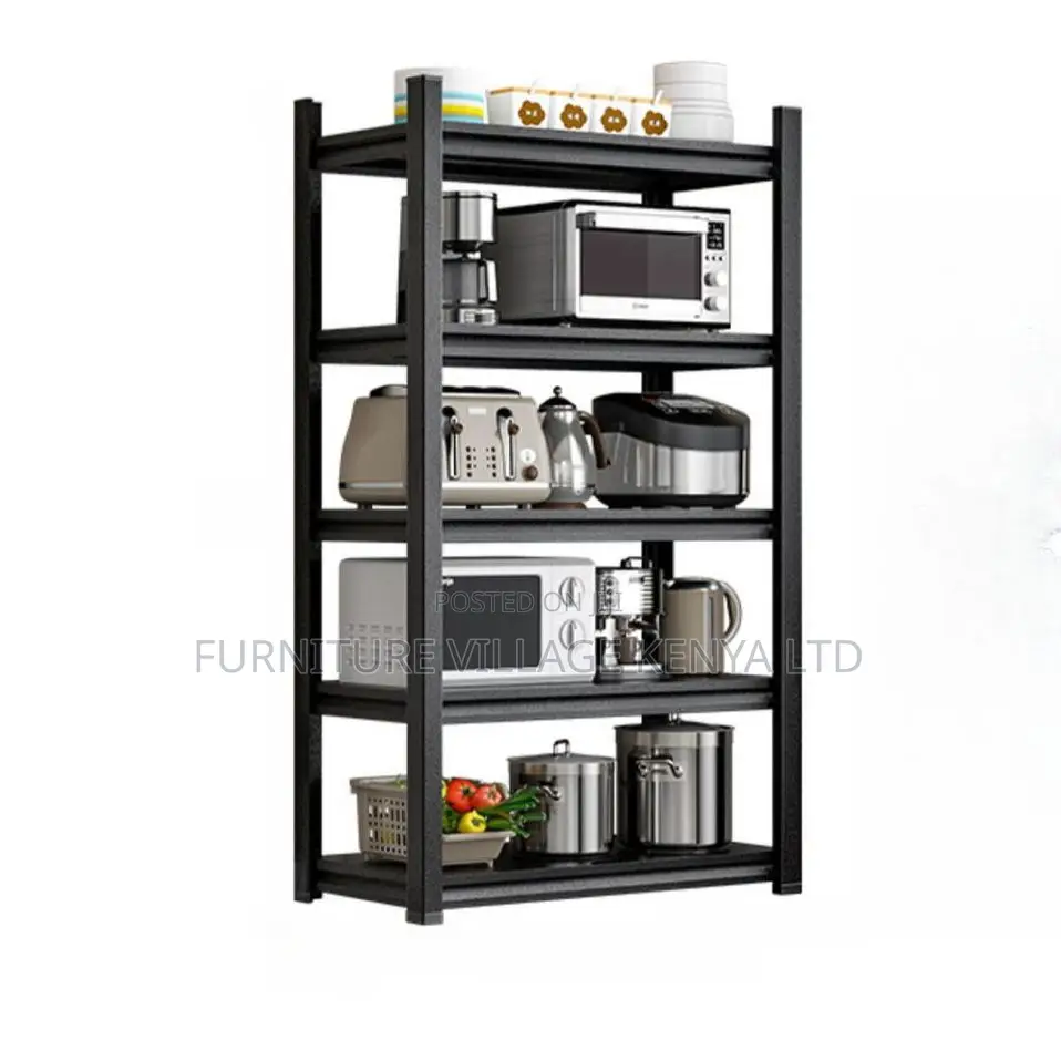 5-Tier Bookshelf; Simple Black Metal Vertical Storage Rack