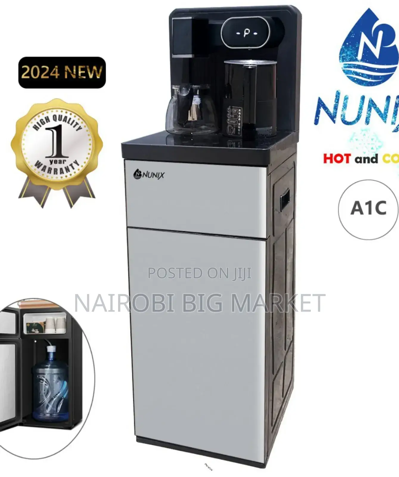 Silver Nunix A1C Bottom Load Hot + Cold Water Dispenser AI