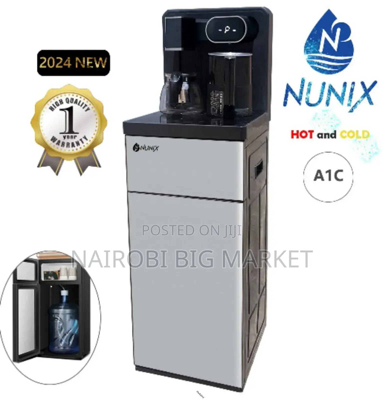 Silver Nunix Bottom Load Hot + Cold Water Dispenser AI