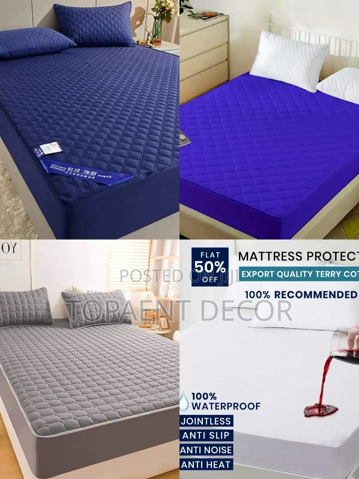 Blue Grey and White Fitted Waterproof Mattress Protectors