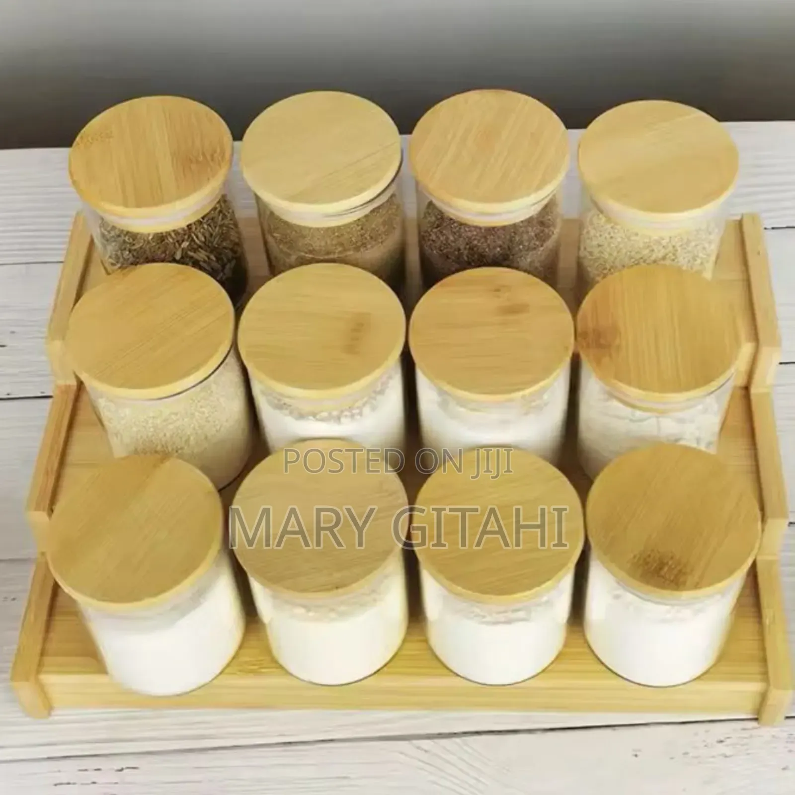 12pcs Glass Spice Jars With Bamboo Lid + Stand
