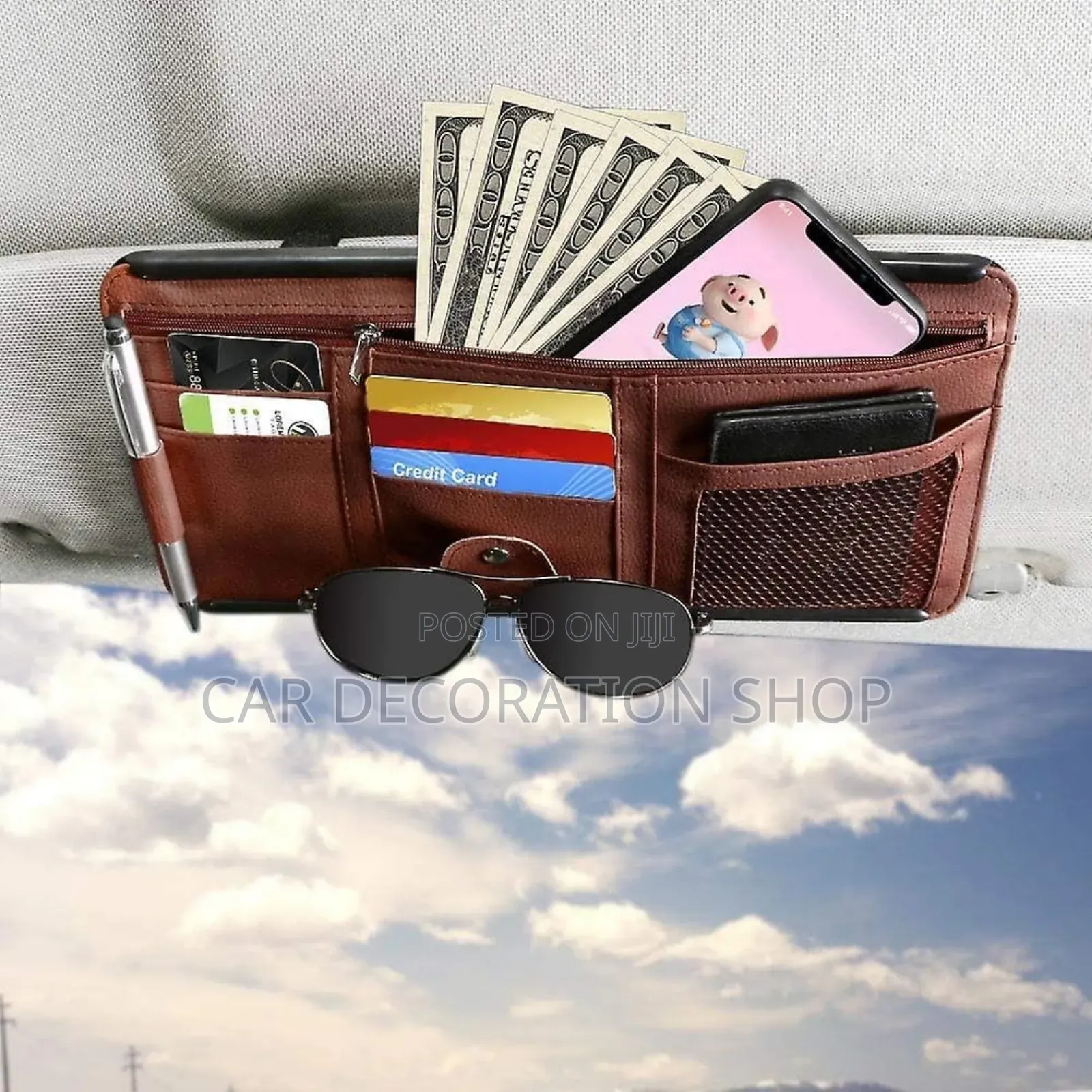 Brown Sun Visor Documents Organizer