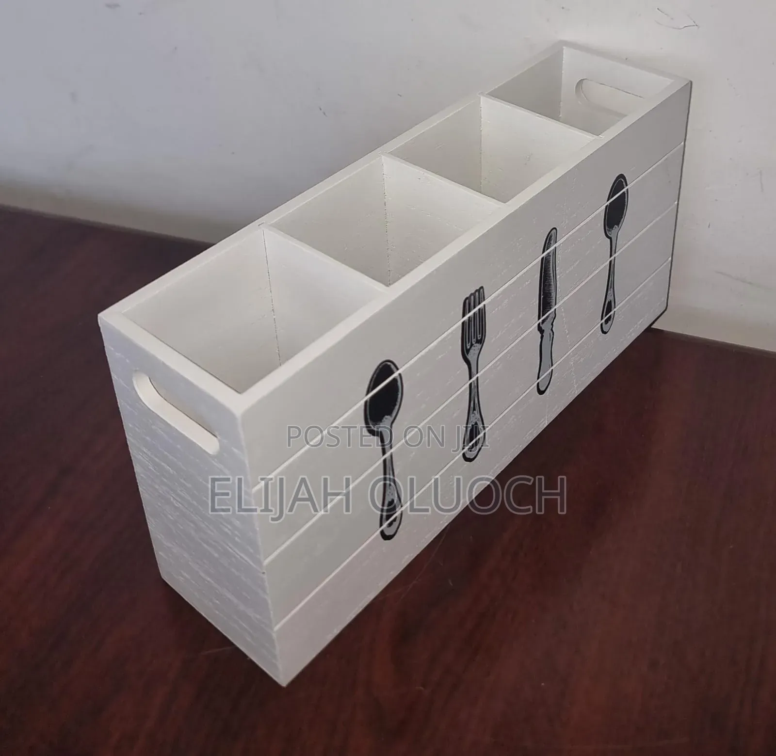 *Wooden 30x8x15cm 4 Compartment Cutlery Box Organizer