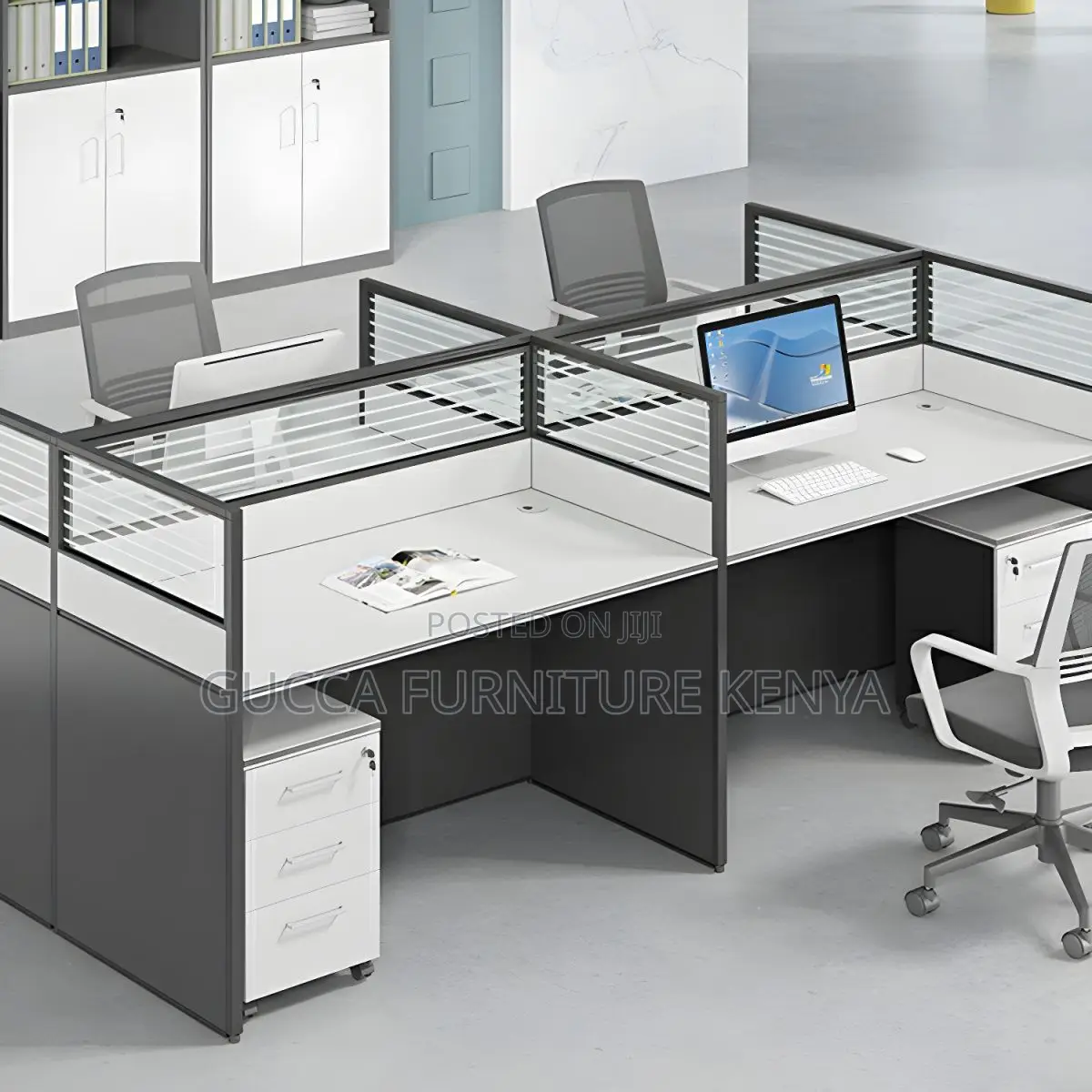 Workstations:4 Individual White Wooden Office Workstation