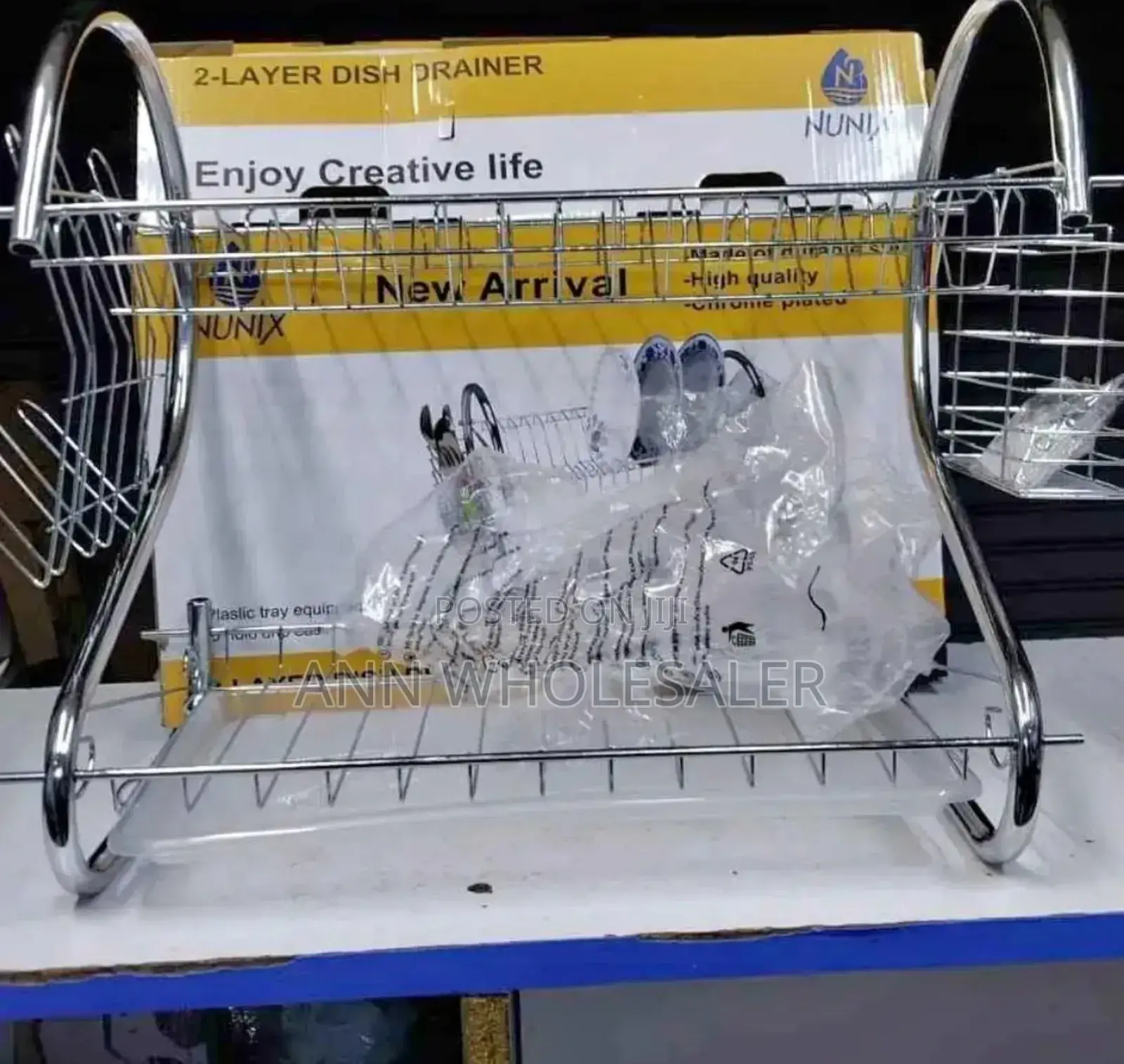 Nunix-2-Tier-Stainless-Dish-Rack-With-Plastic-Tray-Drainer