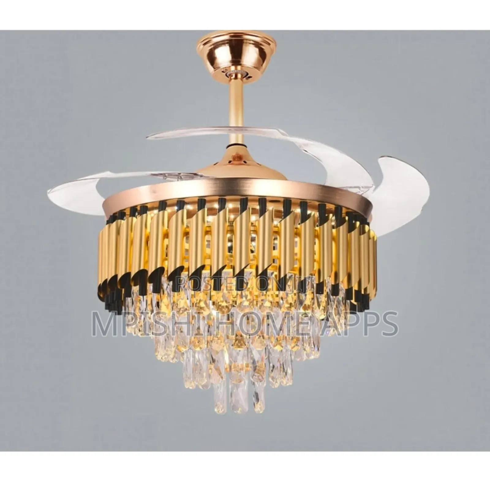 Crystals Chandelier With Fan GD+BK