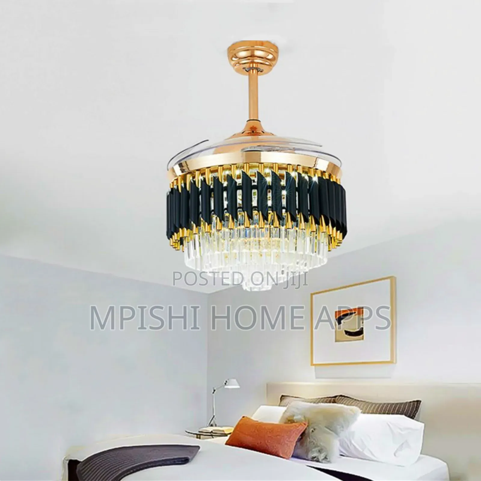 42" Ceiling Fan With LED Light BK+GB
