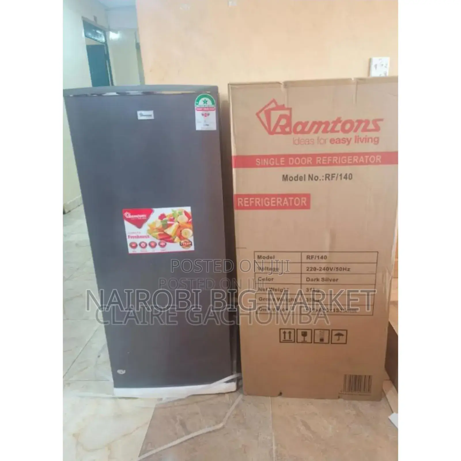 Gray 180litres Ramtons Single Door Fridge