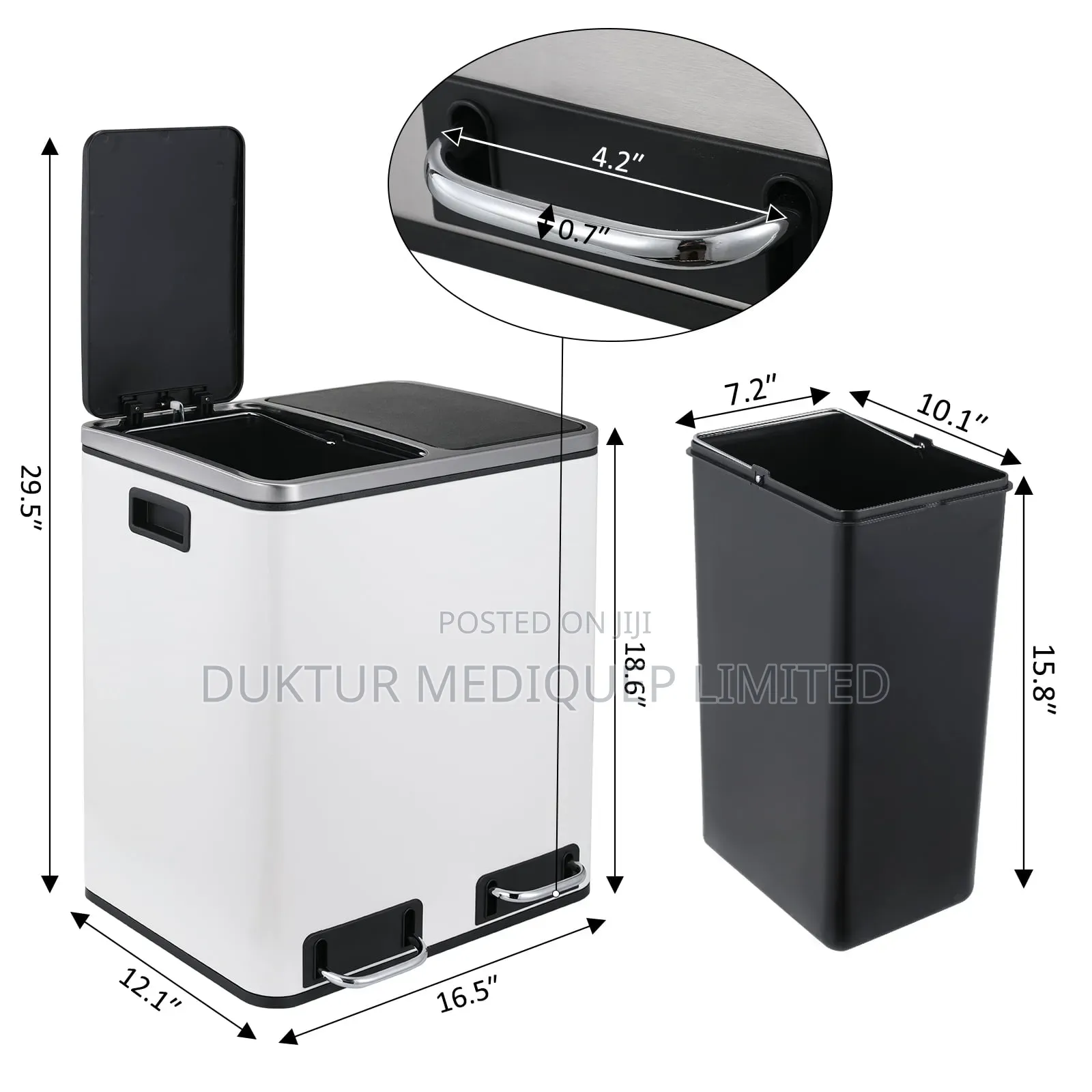 Stainless & ABS Two Compartment Dustbin 24 Lit, 40X33X45.6