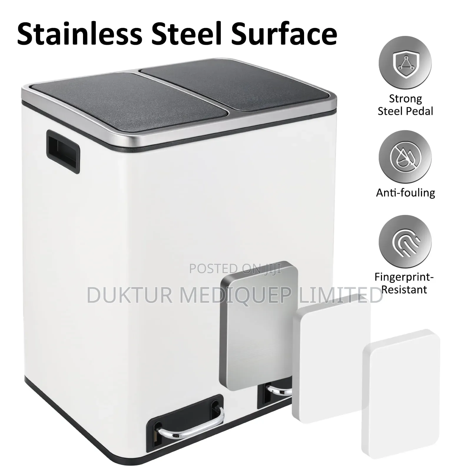 Stainless & ABS Two Compartment Dustbin 24 Lit, 40X33X45.6