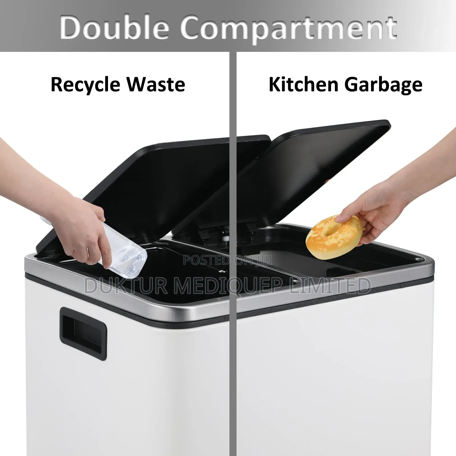 Stainless & ABS Two Compartment Dustbin 24 Lit, 40X33X45.6