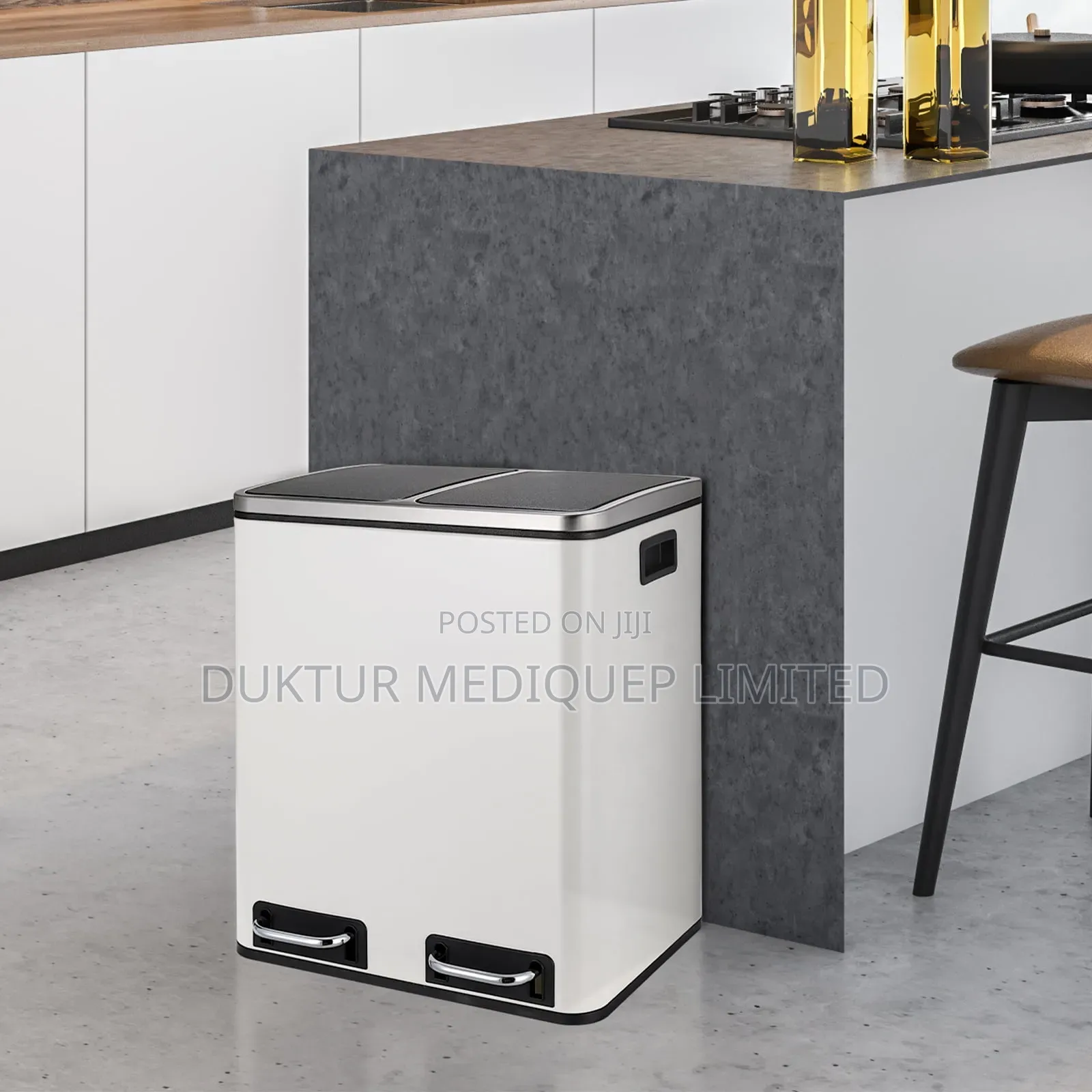 Stainless & ABS Two Compartment Dustbin 24 Lit, 40X33X45.6