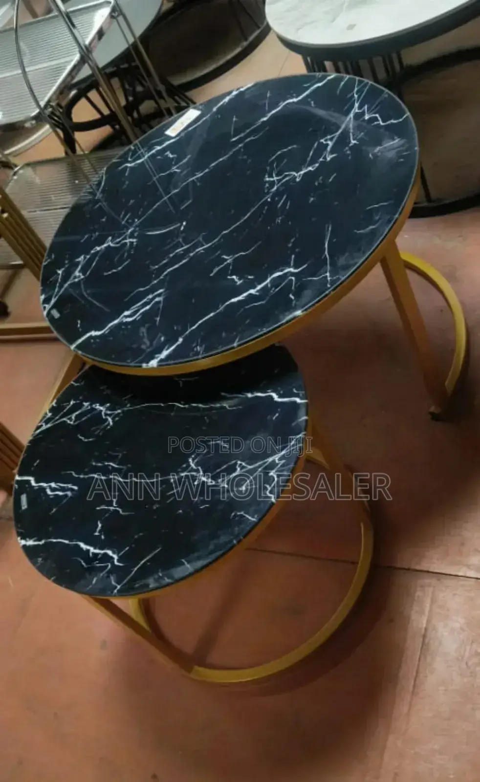 Double Marble Nesting Coffee Table (Glass Effect) Black C -6