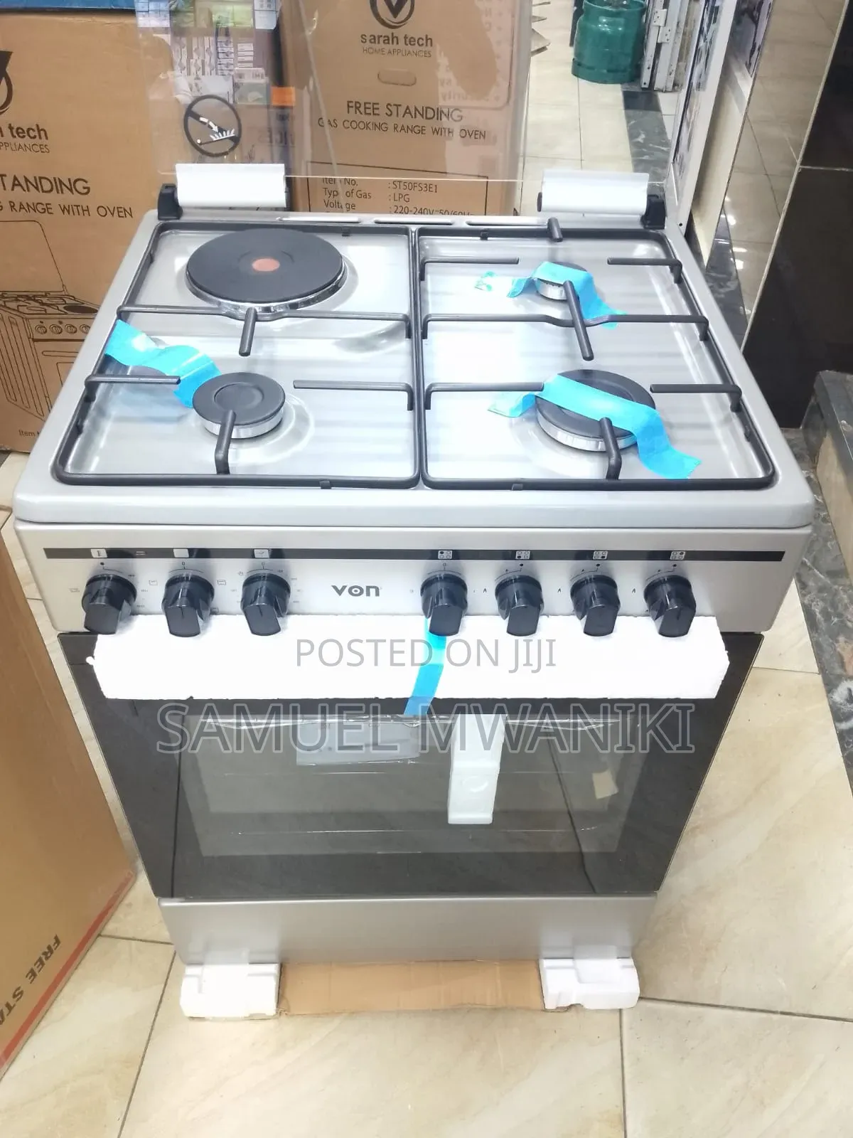 Von Cooker 3 Gas + 1 Hotplate Electric Oven Enamel Inox Grey