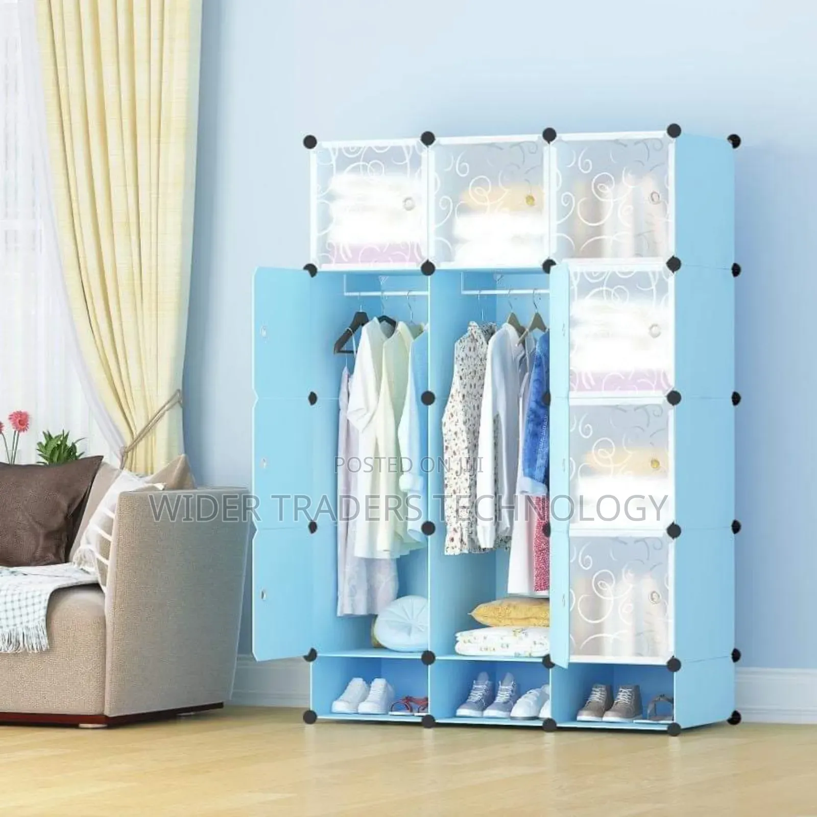 Plastic Wardrobe Three Columns Blue
 175*135*45cm