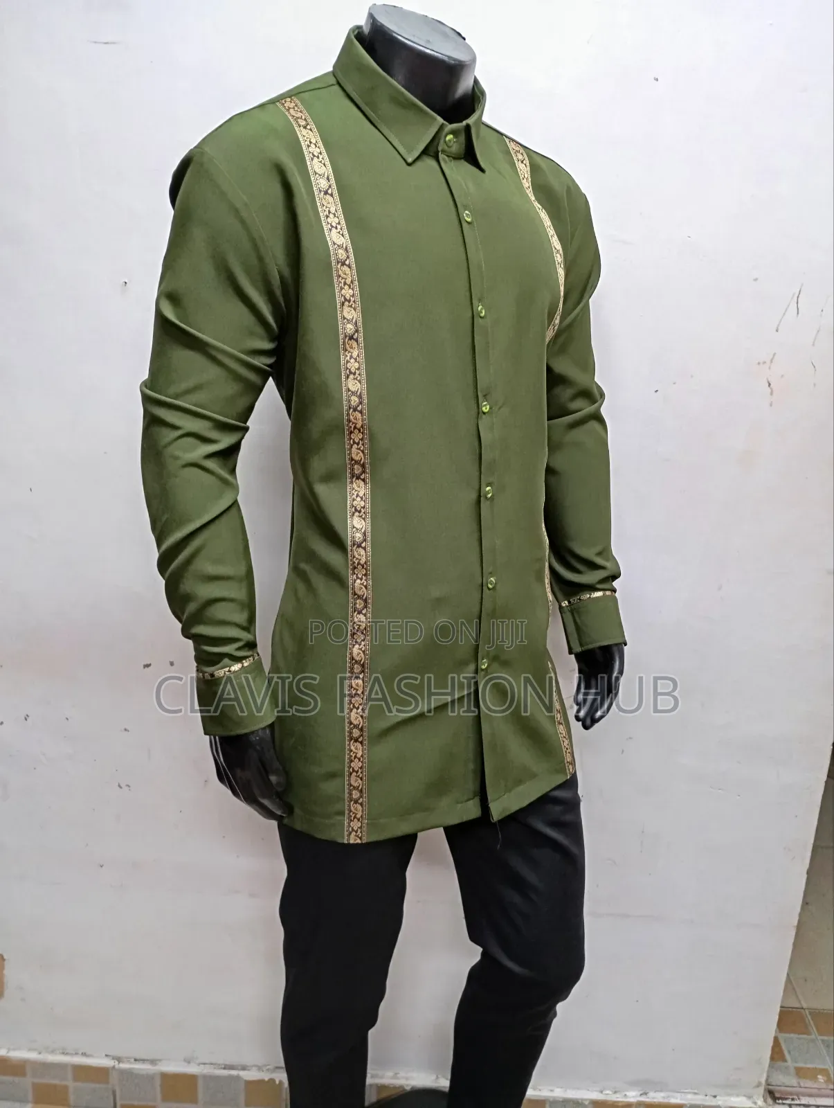 Jungle Green Shirt With Gold Detailing