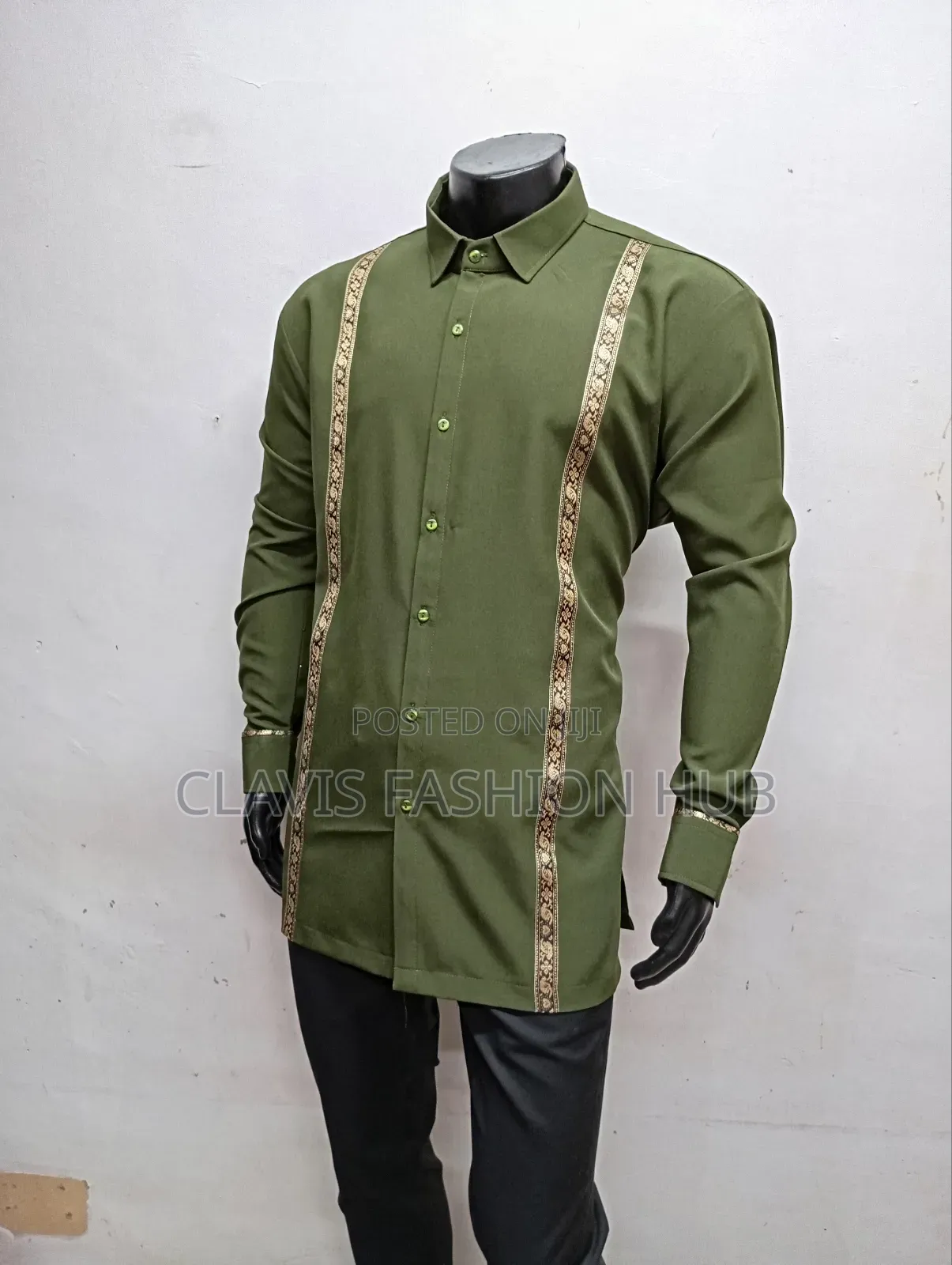 Jungle Green Shirt With Gold Detailing