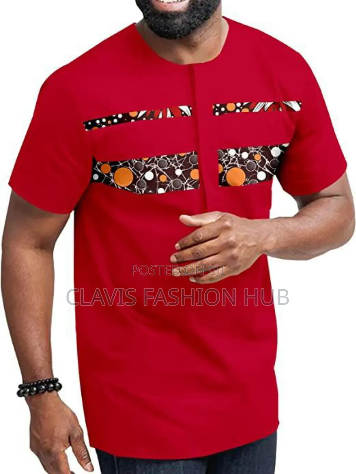 Red Short Sleeved African Suit for Men