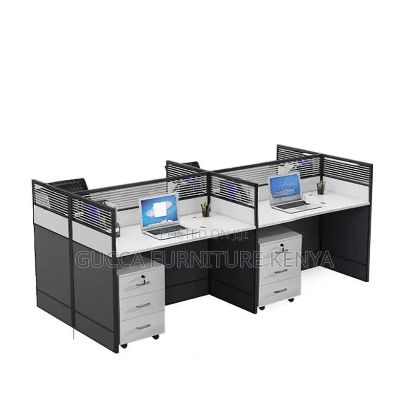 Workstations:4-Seater Rectangular White Lumber Workstation