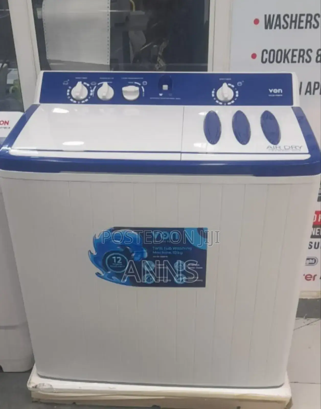 Von 10kgs Twin Tub Semi- Automatic Washer Machine