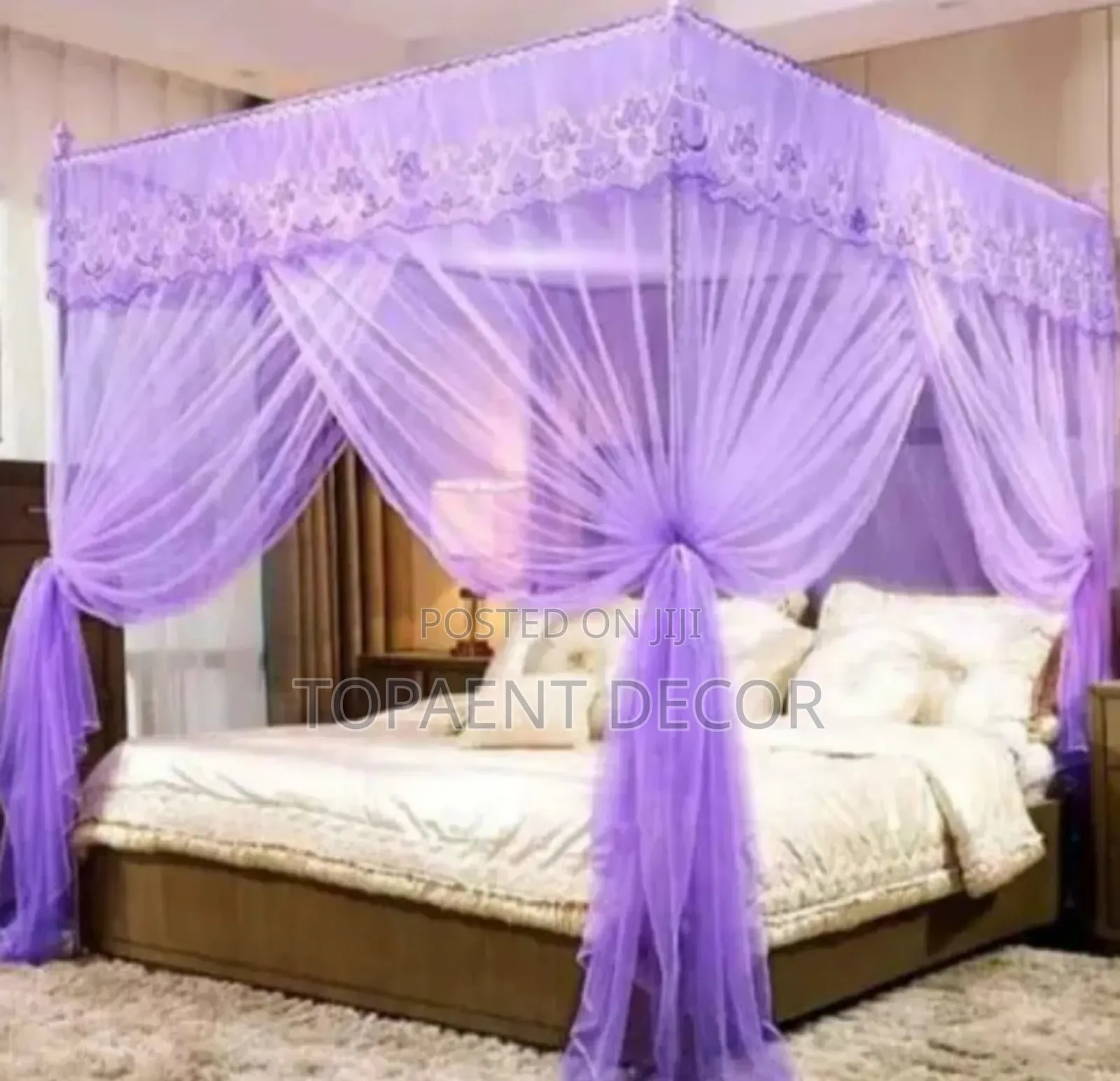 4 Stand Purple Mosquito King and Queen Size Bed Net