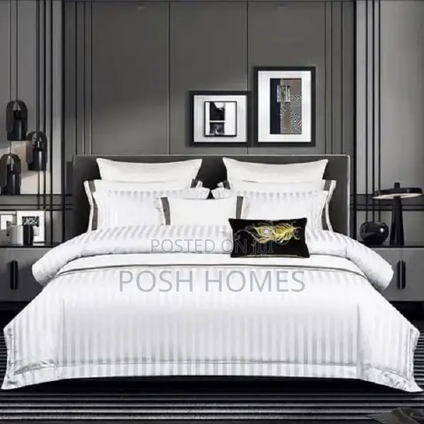Luxury White Satin Striped Duvet Cover Set