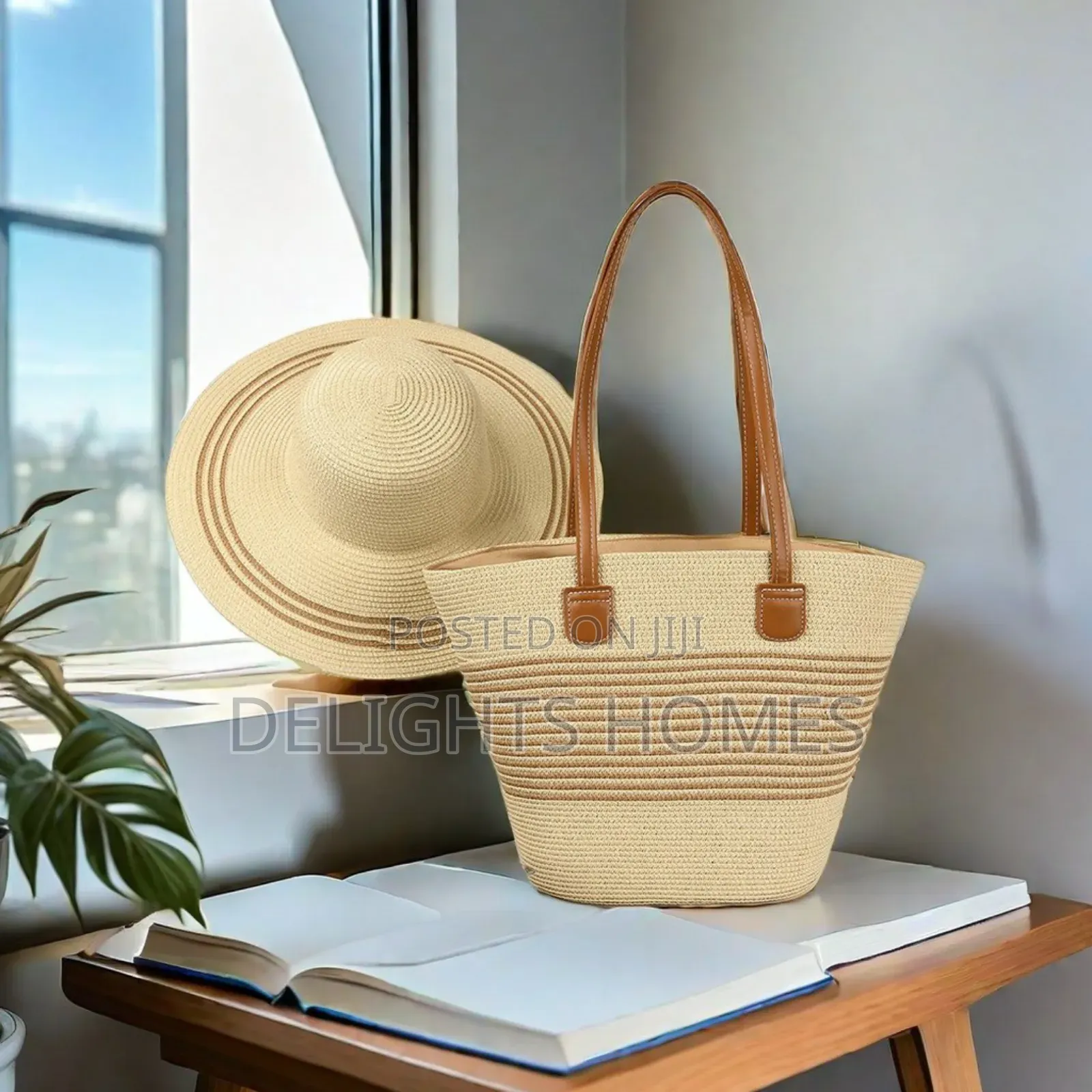 Summer Straw Woven Beach Bag and Hat -Rem