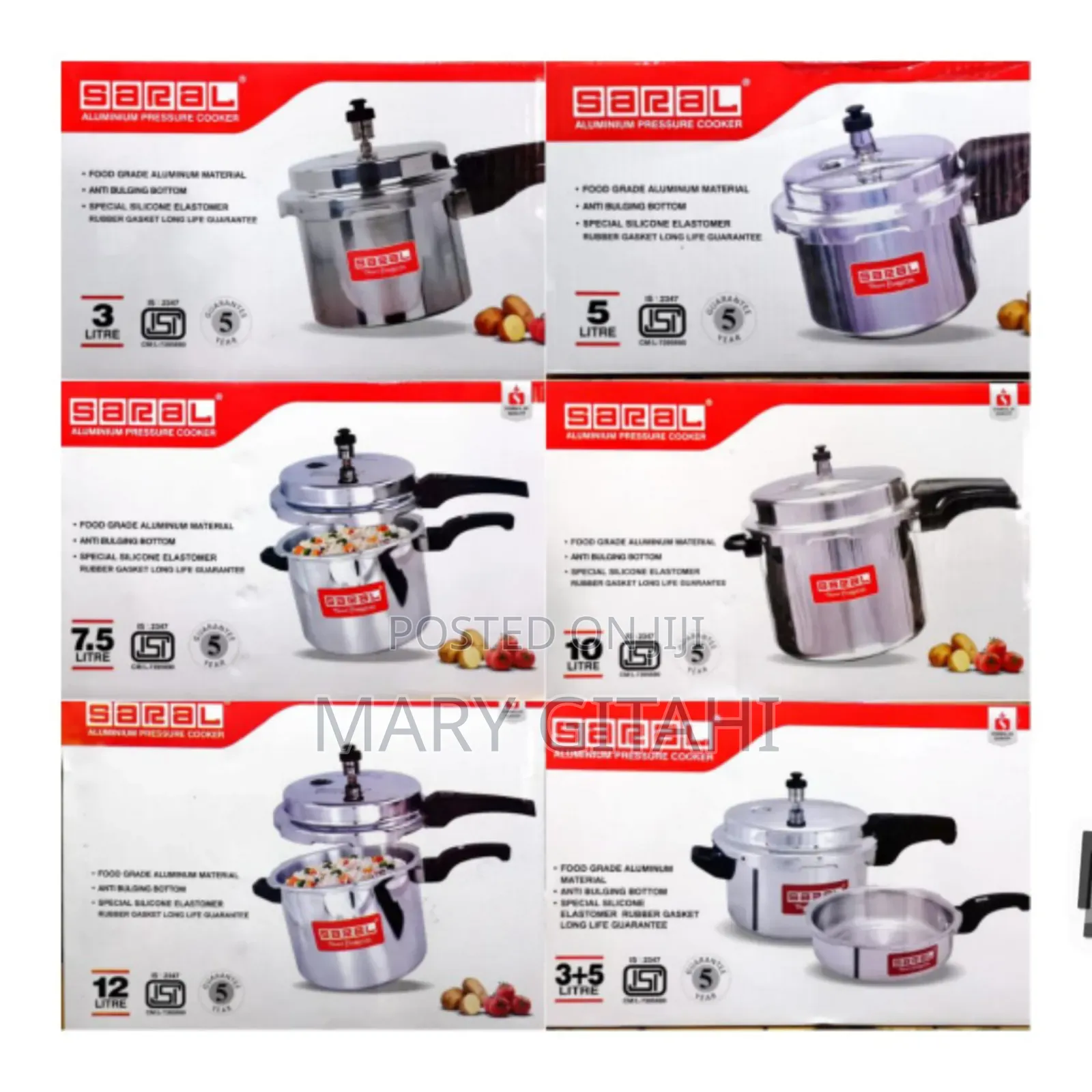 Saral Heavy Duty Aluminium Pressure Cookers*5litres