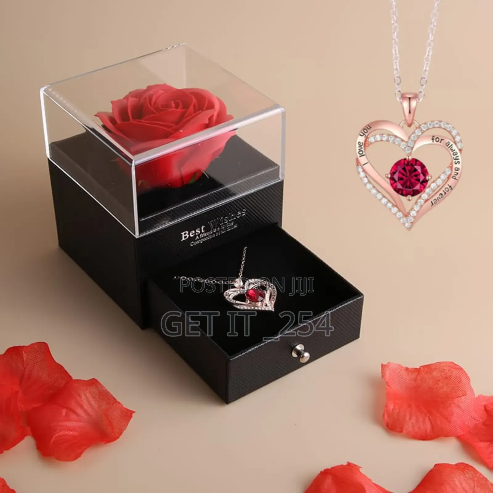  *Heart Shaped Red Rose Necklace With Gift Box*