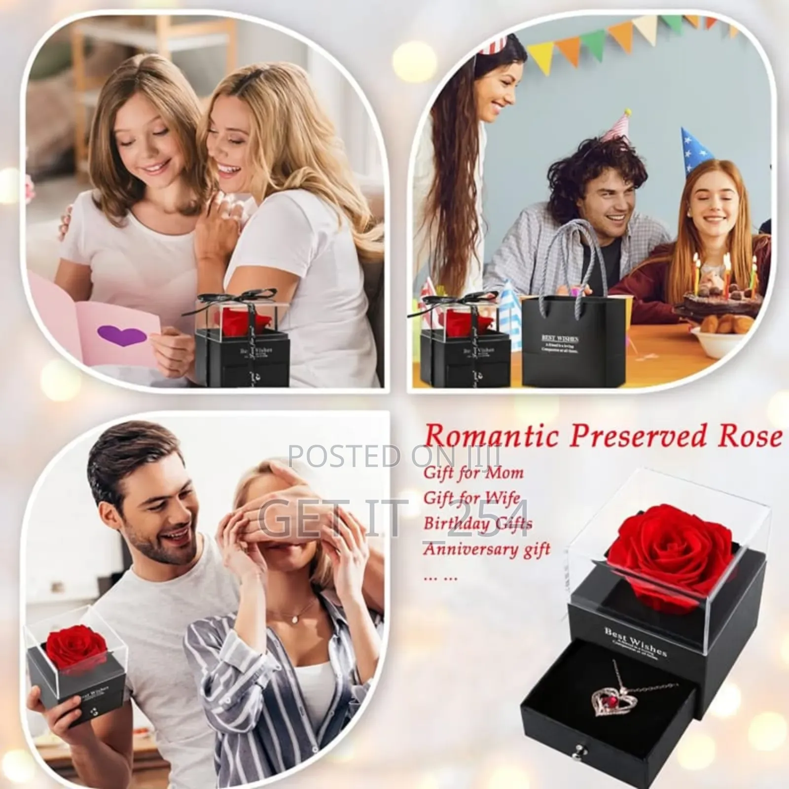  *Heart Shaped Red Rose Necklace With Gift Box*