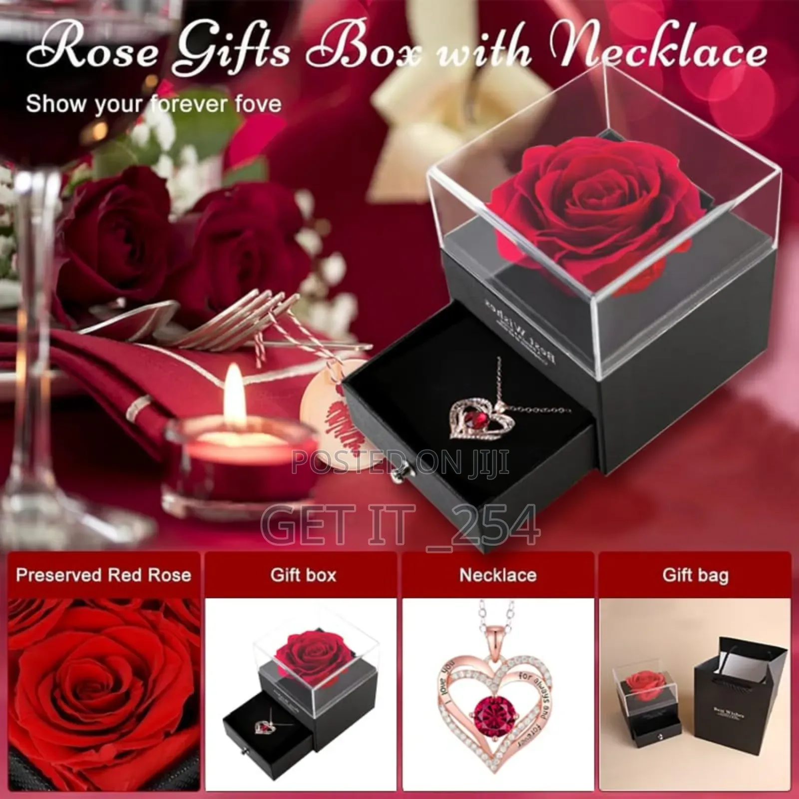  *Heart Shaped Red Rose Necklace With Gift Box*