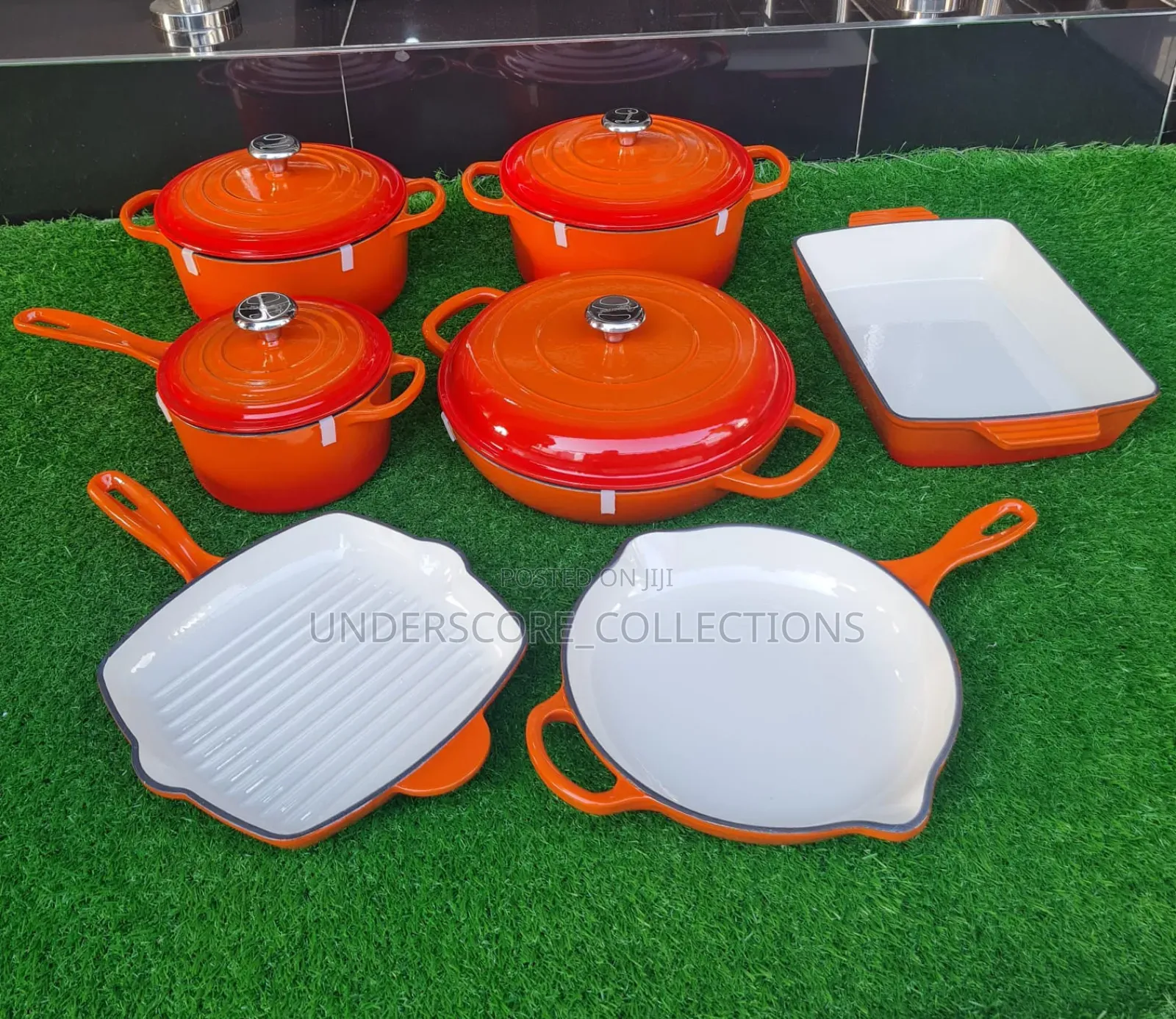 11 PCS Heavy High Duty German Cast Iron Pots in Orange