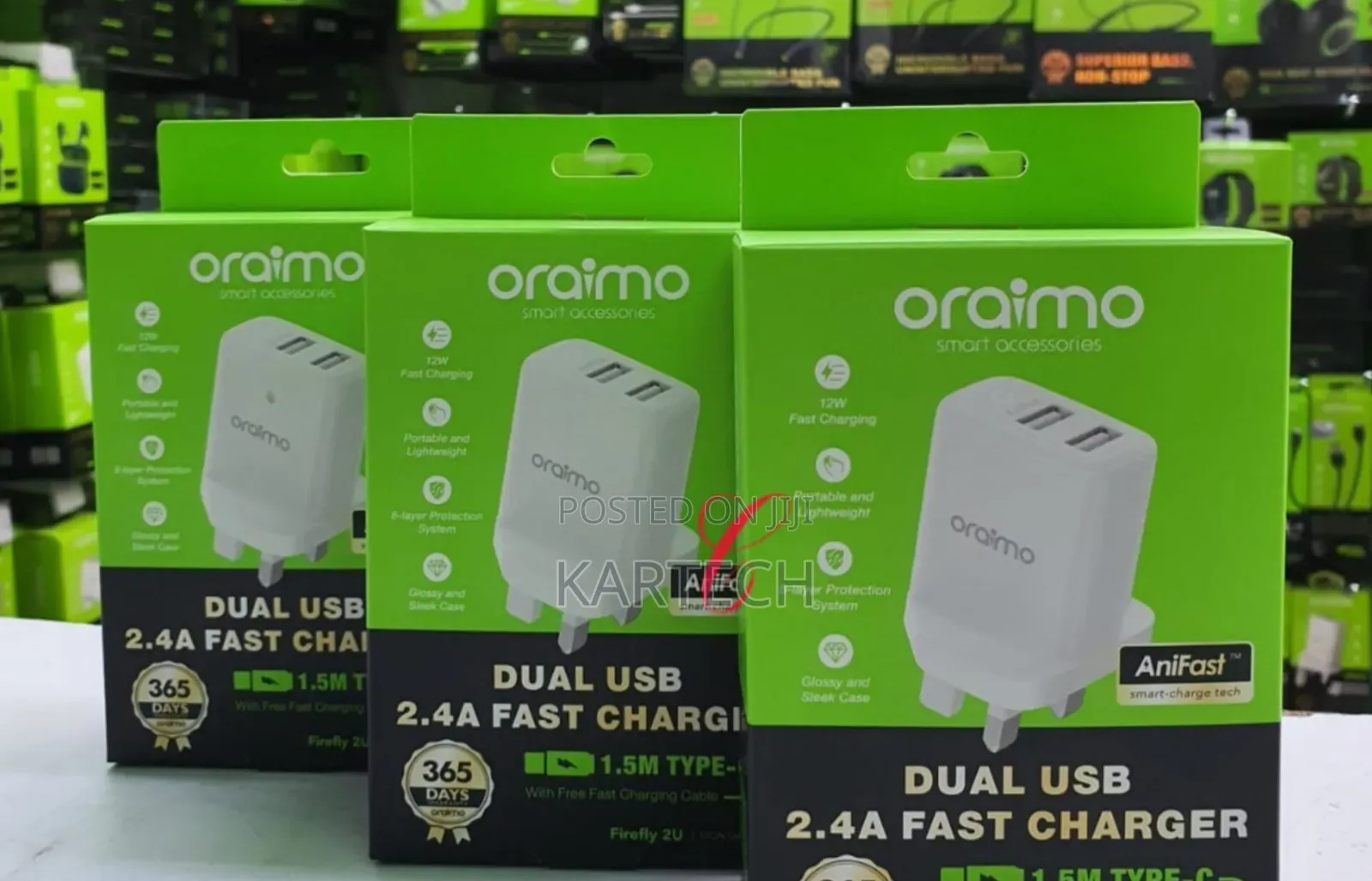 Oraimo Firefly 2U U67D+C53 Dual USB 2.4A Charger 1.5M Cable